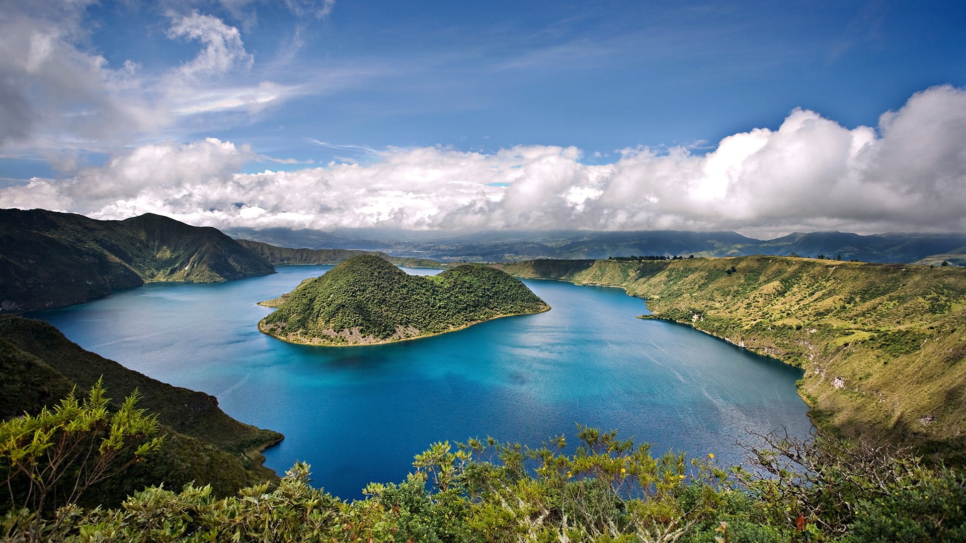 forest, sky, 1080P, clouds, landscape, nature, mountains, crater lake, trees, Ecuador, water, river, HD Wallpaper