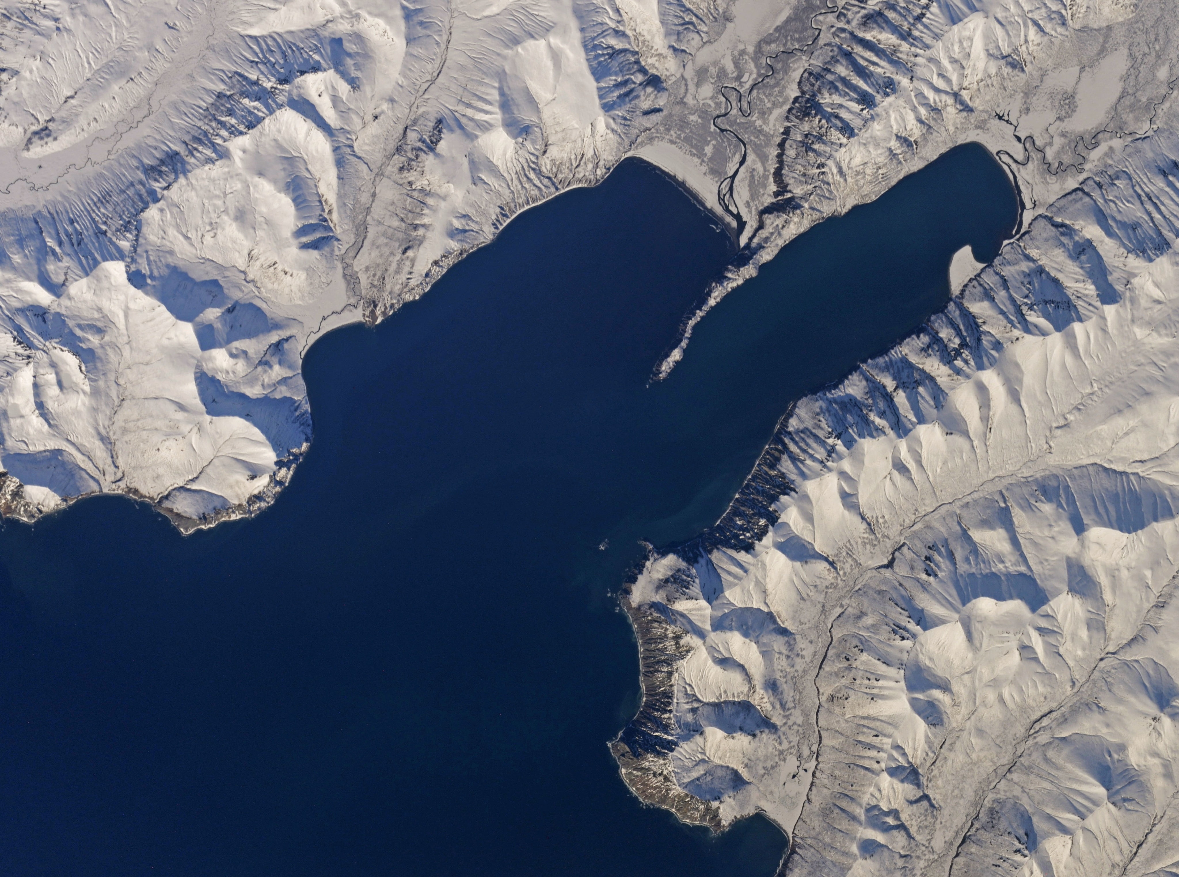 Kamchatka, high angle view, backgrounds, outdoors, landscape, water, winter, nature, tranquil scene, aerial view, white color, Space, no people, day, snowcapped mountain, HD Wallpaper
