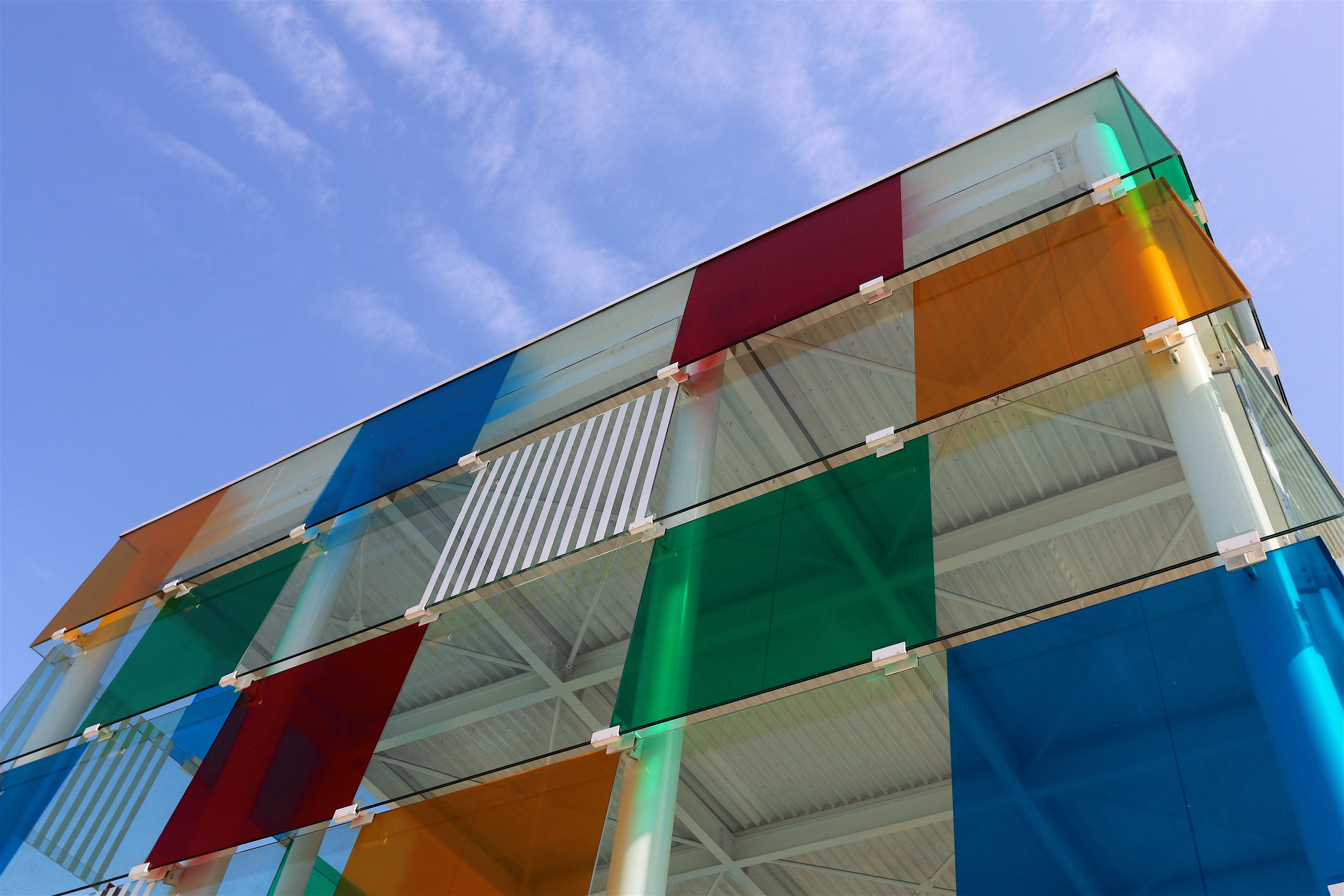 organge, pattern, day, glass - material, nature, colourfull, tiles, buren, málaga, red, no people, outdoors, sky, glass, city, built structure, color, 2K, HD Wallpaper