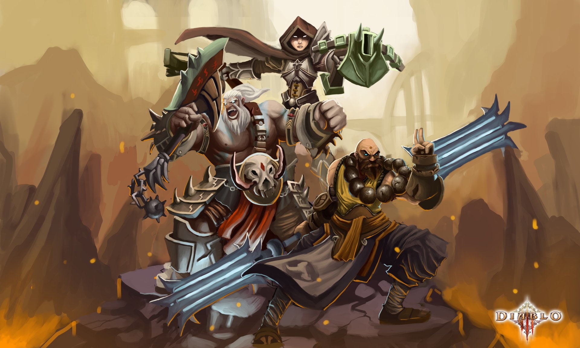 Diablo III, Monk (Diablo III), Diablo, Barbarian (Diablo III), Demon Hunter (Diablo III), 1080P, HD Wallpaper