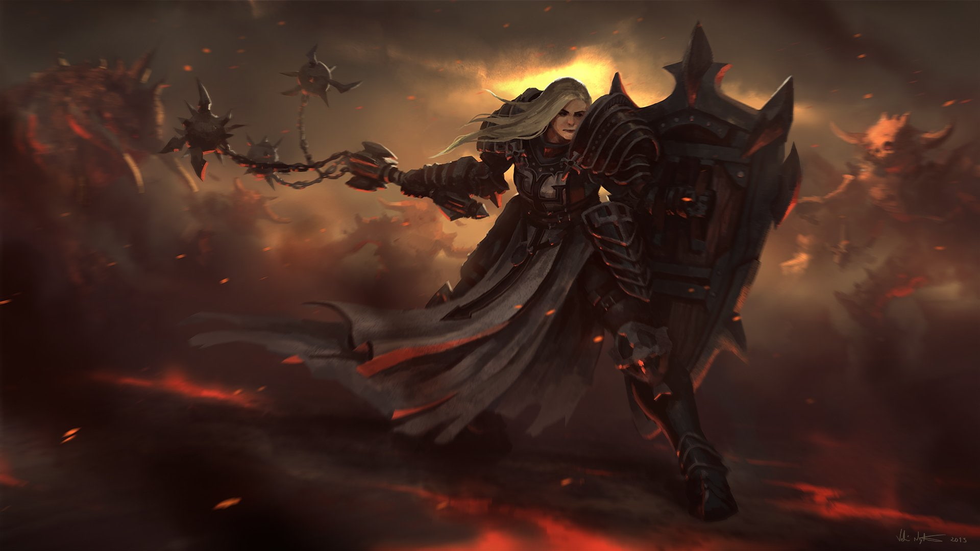 Crusader (Diablo III), Creature, 1080P, Diablo III: Reaper Of Souls, Woman Warrior, Diablo, Shield, Armor, HD Wallpaper