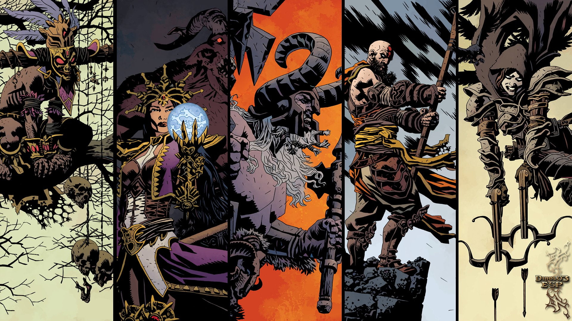1080P, Demon Hunter (Diablo III), Diablo, Monk (Diablo III), Diablo III, Wizard (Diablo III), Witch Doctor (Diablo III), Barbarian (Diablo III), HD Wallpaper