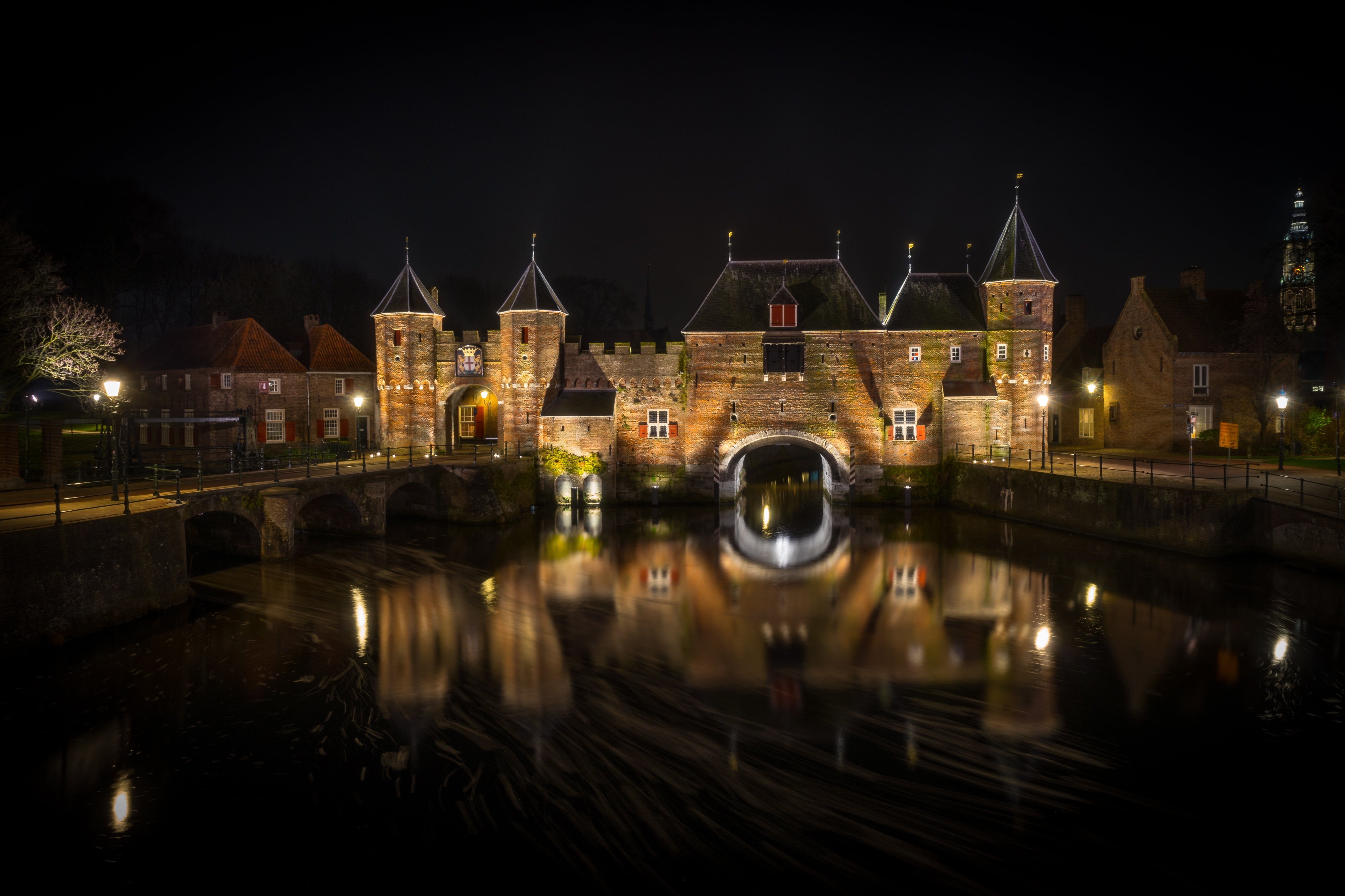 travel, brown, architecture, urban Scene, connection, illuminated, dusk, bridge, building, 5K, amsterdam, amersfoort, bridge - Man Made Structure, netherlands, HD Wallpaper
