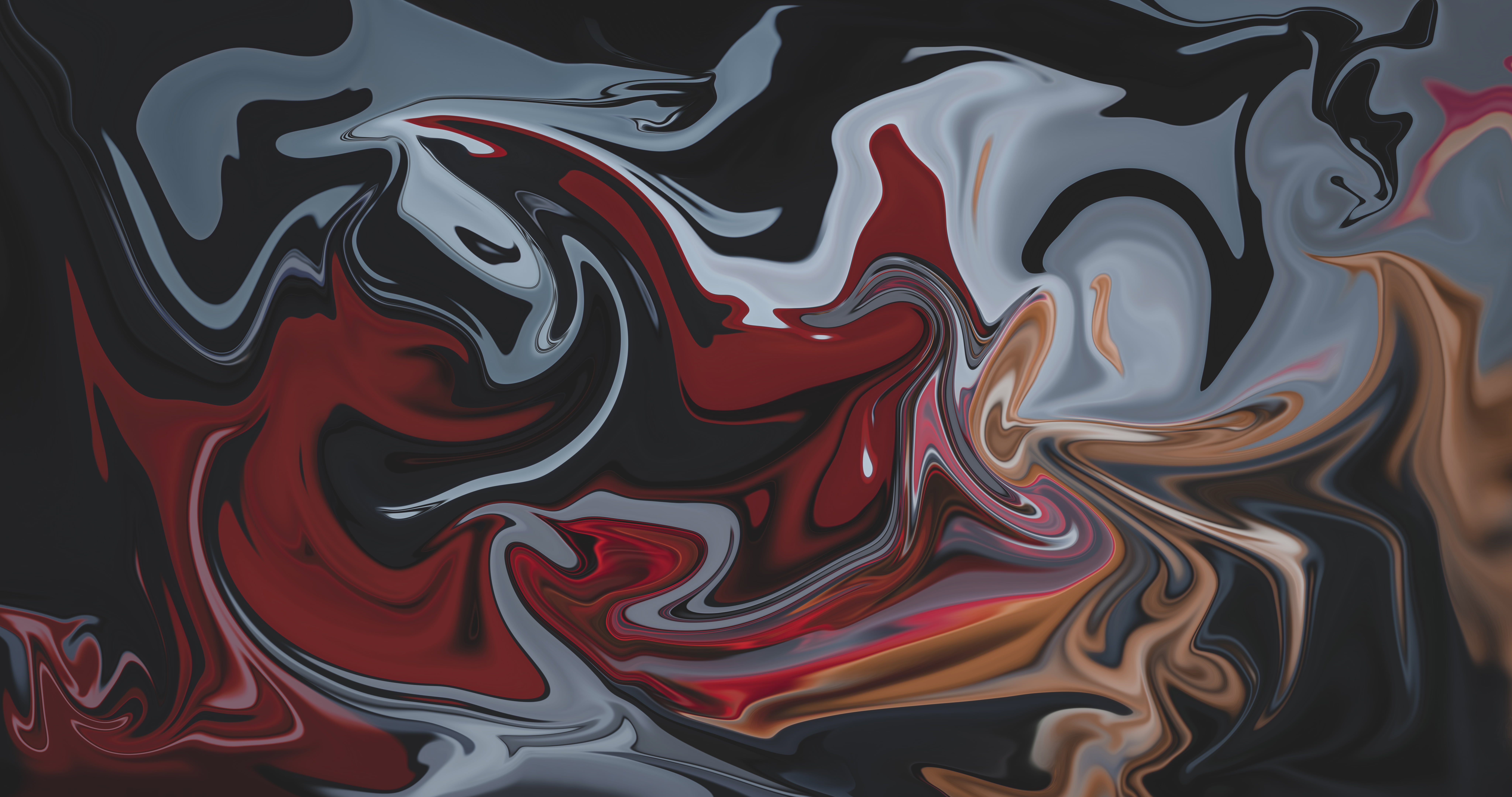 red, colorful, 8K, artwork, fluid, digital art, 8k resolution, abstract, liquid, gray, paint brushes, shapes, HD Wallpaper