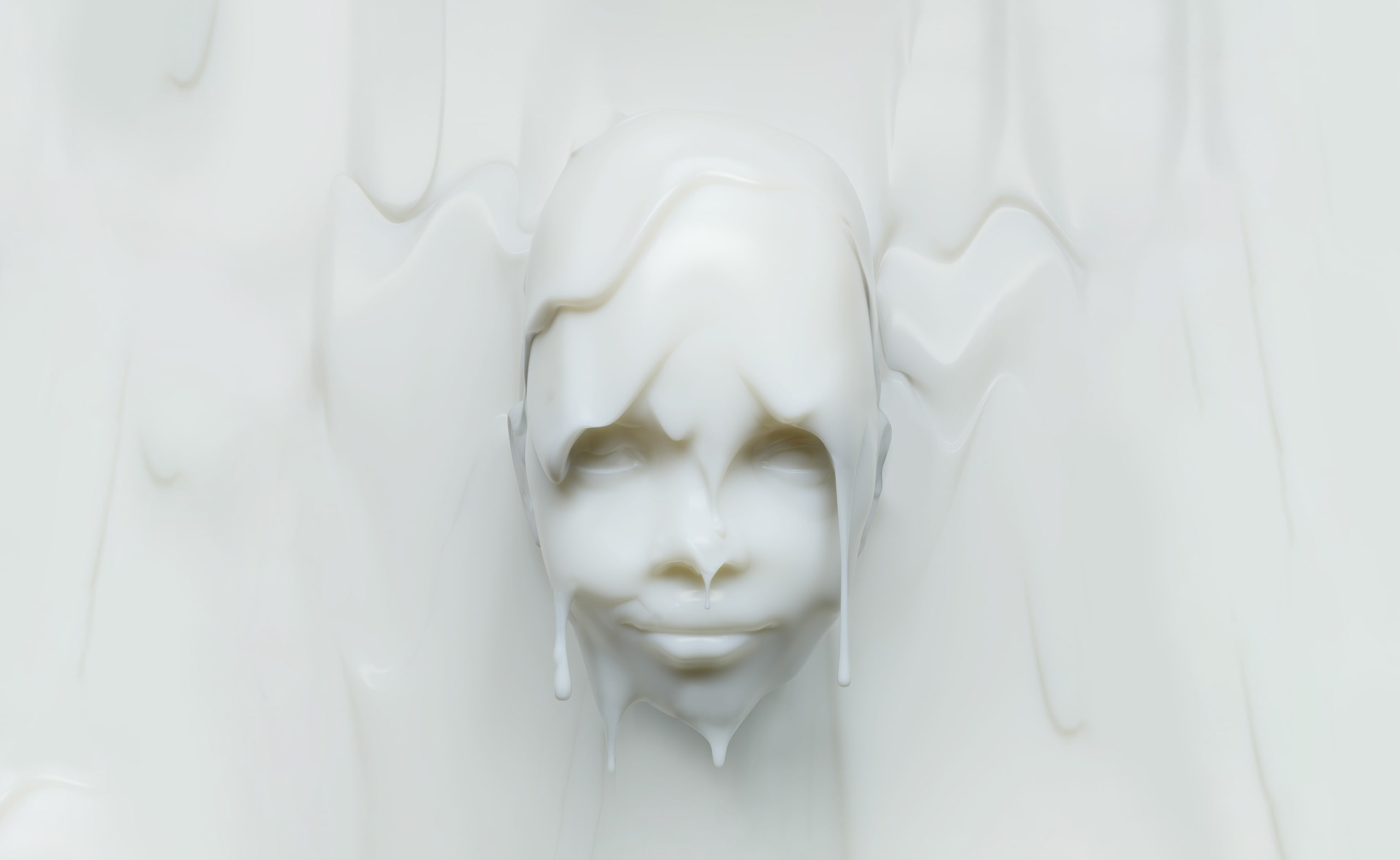 Melted, wax, Flow, fluid, Face, liquid, Halloween, White, 3D, Artistic, candlewax, ghost, CGART, 2K, HD Wallpaper