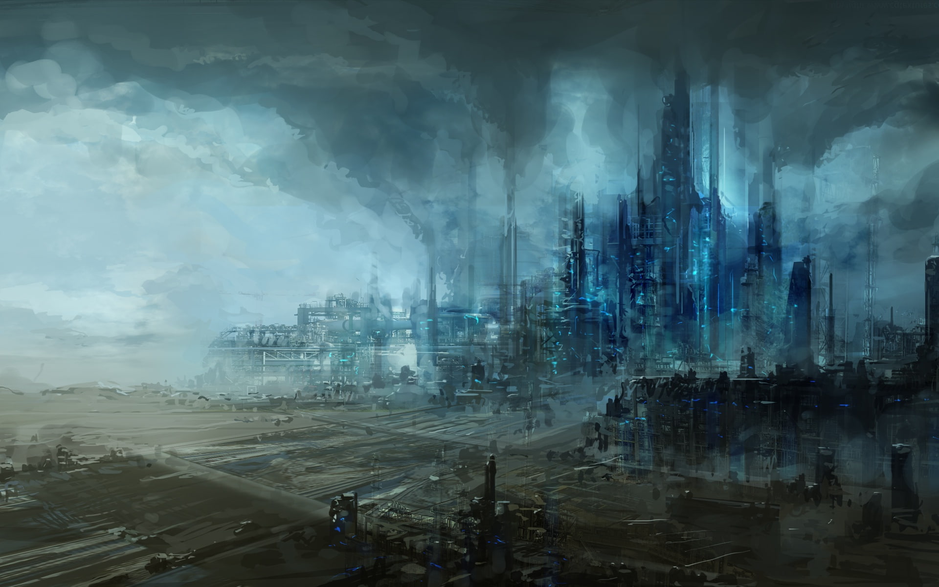 1080P, plant, haze, ChrisCold, art, the city, HD Wallpaper