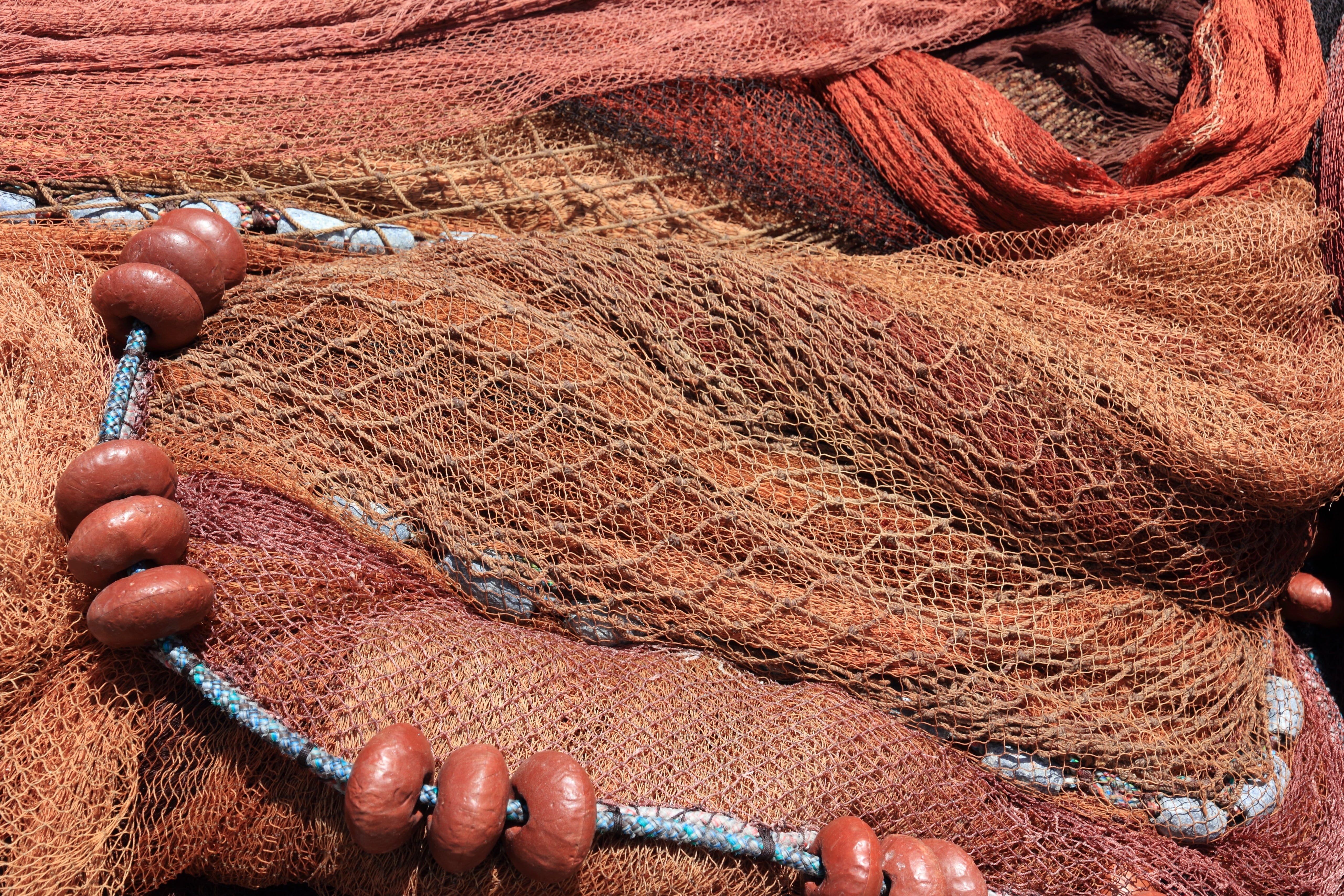 net, fish, rod, close-up, rope, float, outdoors, italian, italy, nature, trapani, 5K, equipment, textile, commercial fishing net, fishing industry, red, HD Wallpaper