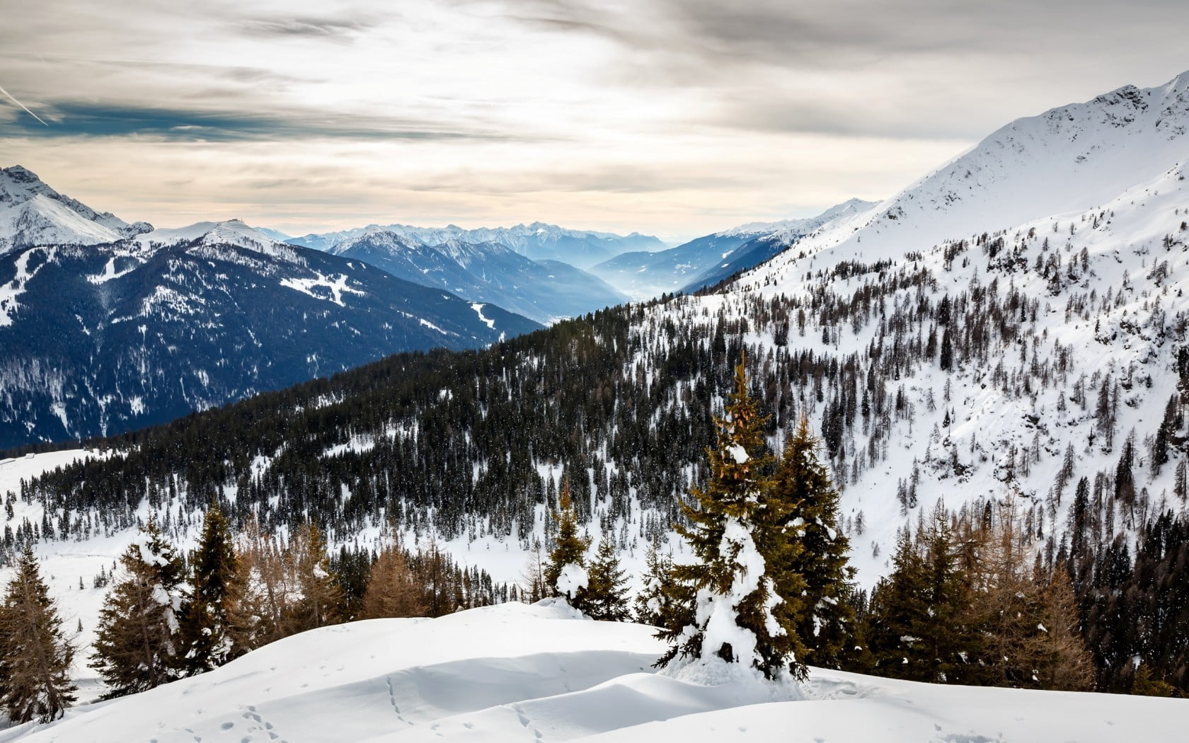 sky, Italy, beauty in nature, cloud - sky, pine trees, scenics - nature, blue, white, snow, landscape, tranquil scene, 720P, day, non-urban scene, mountain peak, HD Wallpaper