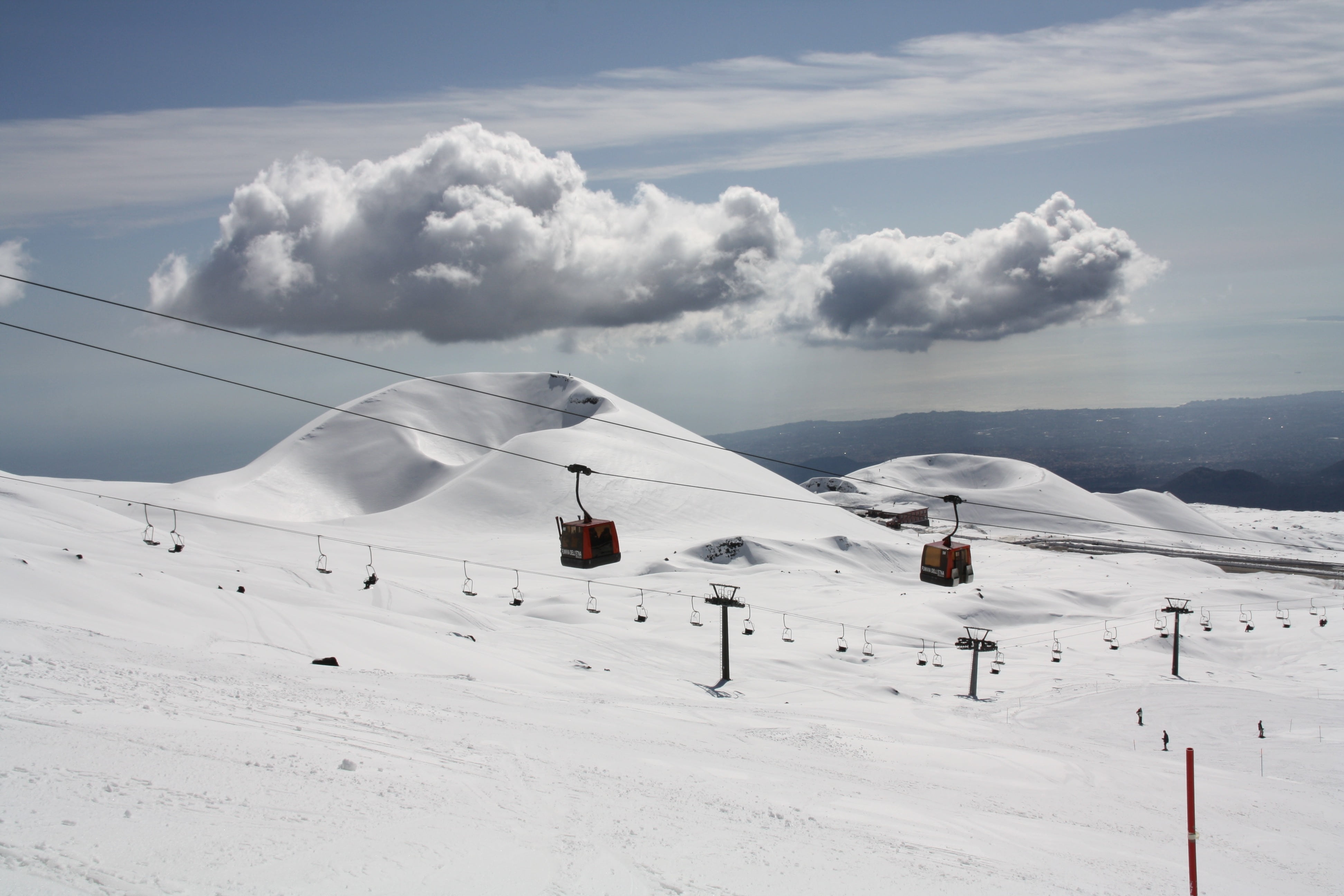 etna volcano, ski, 4K, nature, mountain peak, landscape, white color, italy, mountain range, cold temperature, etna, snow, sky, winter, sicily, cloud - sky, HD Wallpaper