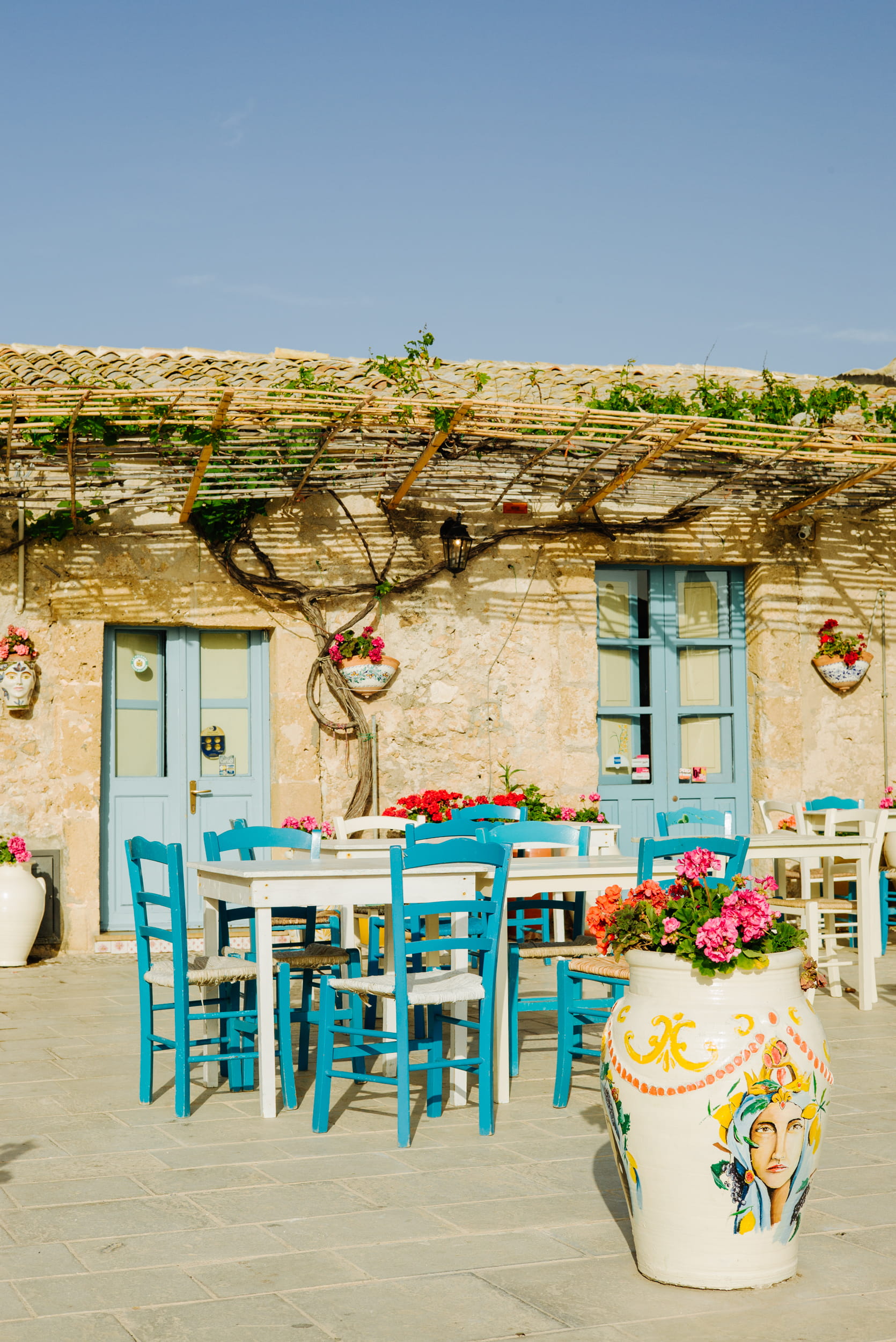 country, outdoors, day, seat, architecture, restaurant, house, no people, plant, clear sky, greece, sicily, building exterior, building, italy, rustic, Phone HD Wallpaper