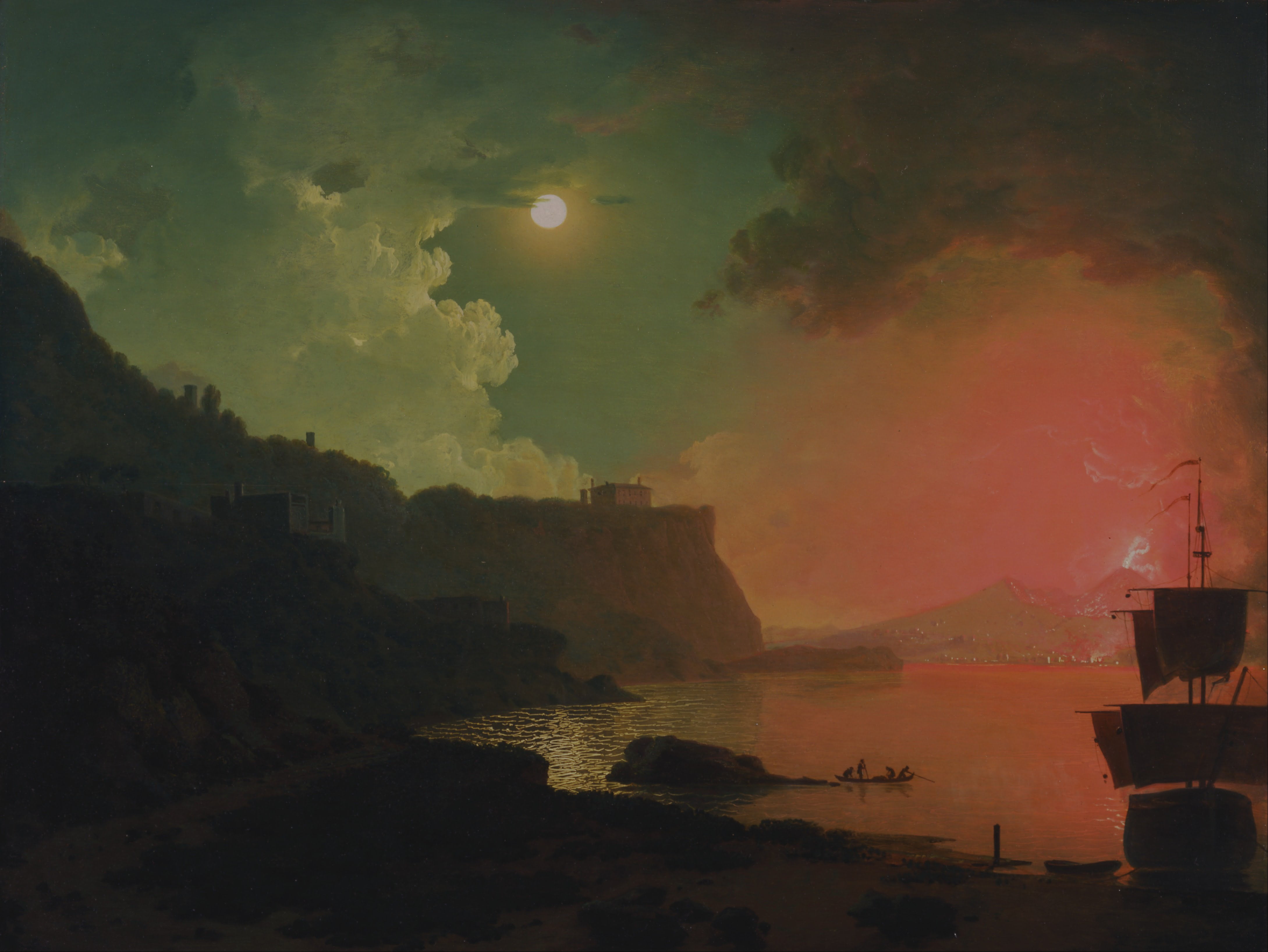 nature, outdoors, scenics - nature, classic art, building exterior, land, built structure, no people, building, water, sky, sea, Joseph Wright, beauty in nature, HD Wallpaper