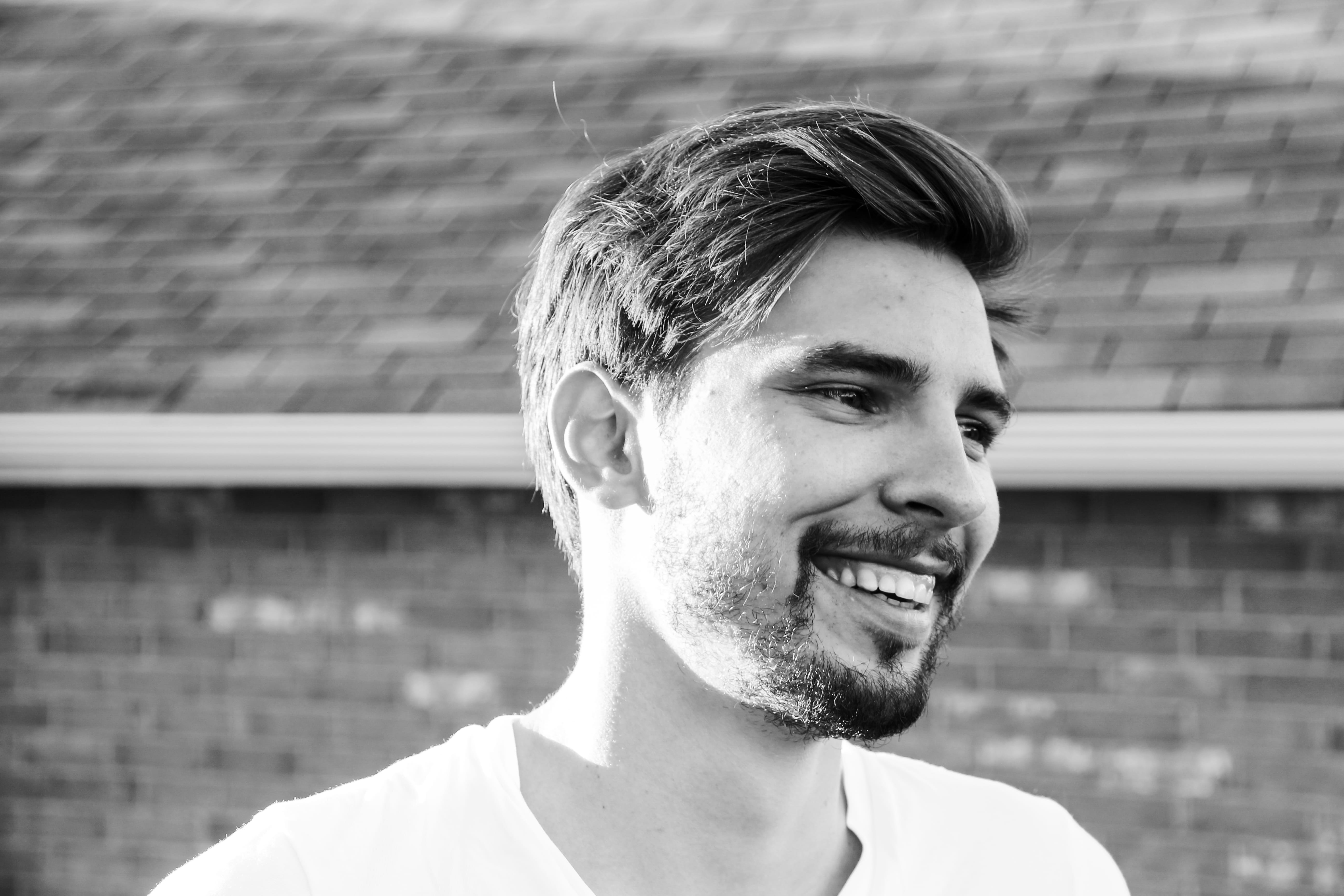 emotion, guy, lifestyles, day, real people, canada, bandw, headshot, 5K, architecture, young adult, man, grey, portrait, one person, beard, ontario, smiling, HD Wallpaper