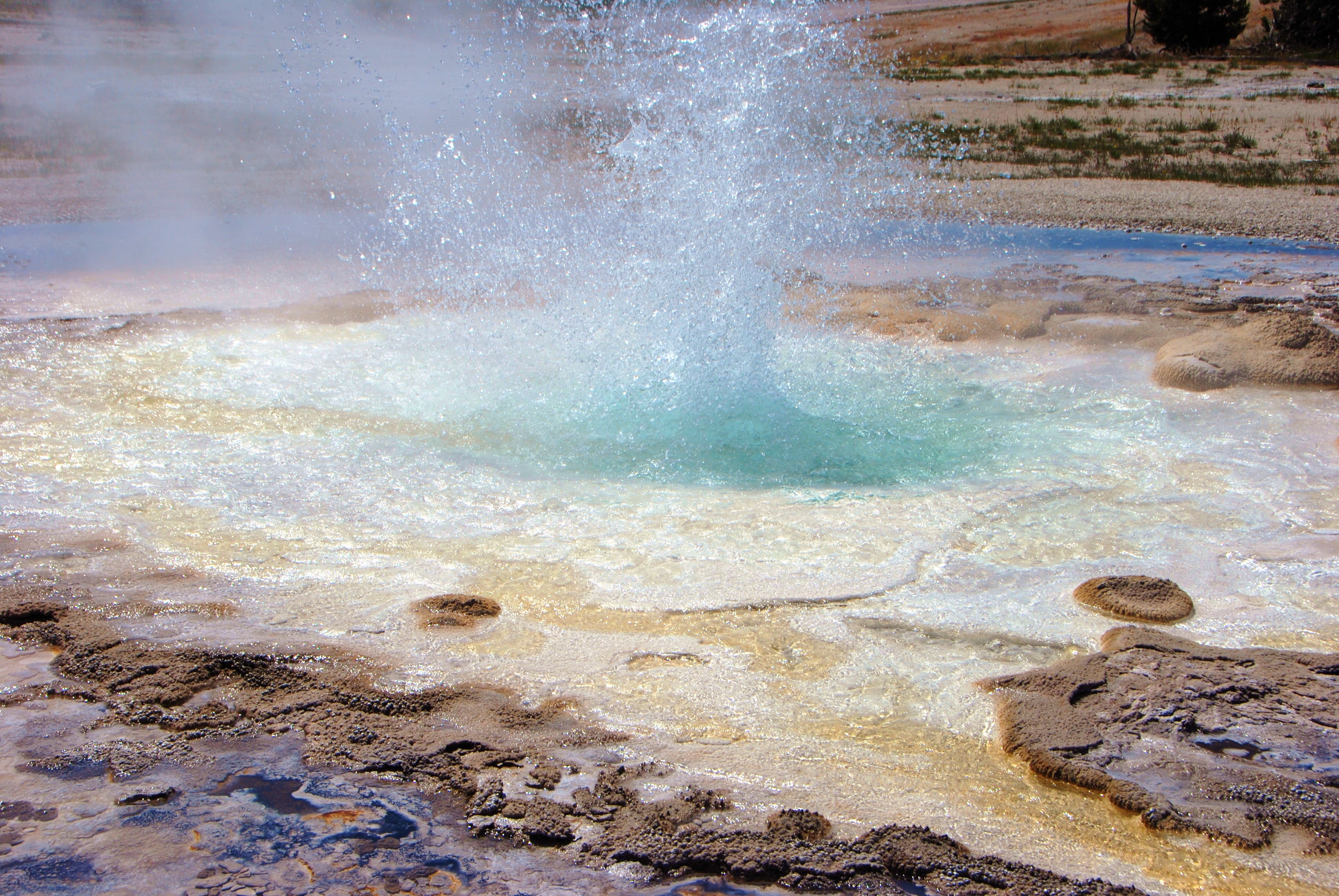 travel destinations, nature, water, sinter, heat - temperature, hot Spring, tourism, day, landscape, power in nature, color, wyoming, erupting, national park, HD Wallpaper