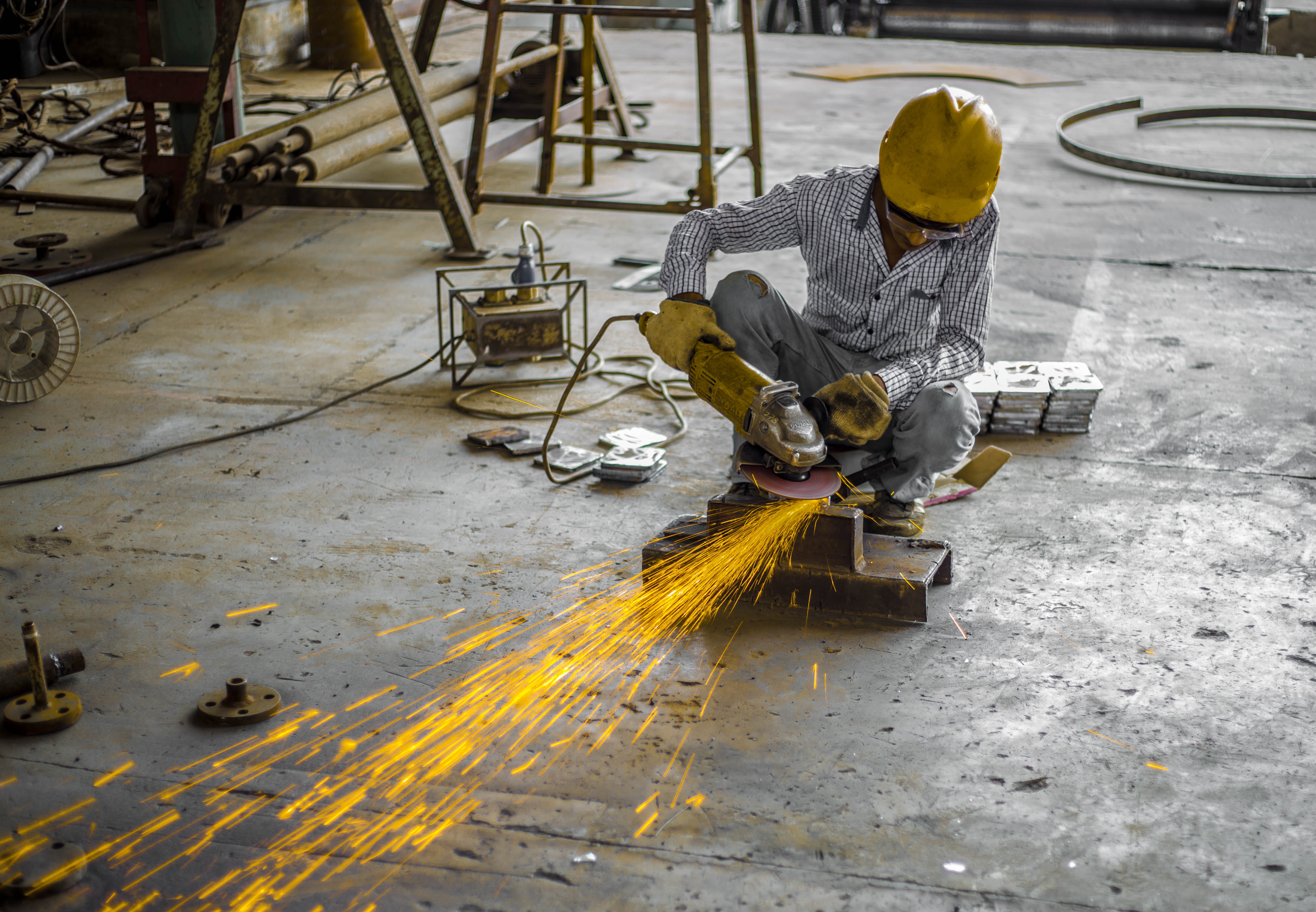 furniture, walkway, real people, cutting and grinding, protective workwear, sidewalk, 4K, pavement, day, banister, construction industry, men, holding, HD Wallpaper