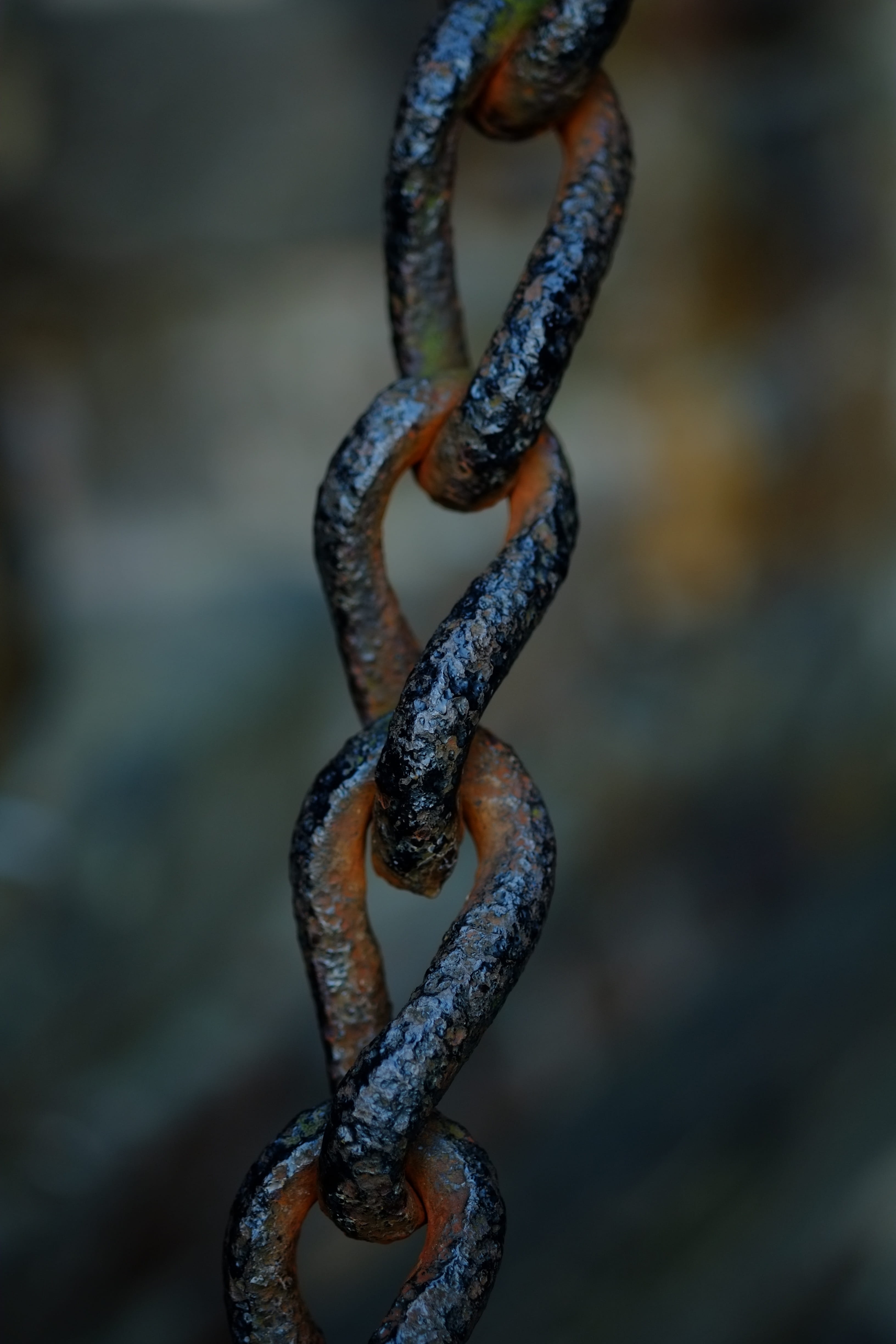 no people, blacksmith, hanging, nature, focus on foreground, brown, metal chain, outdoors, day, close-up, rusty, run-down, still life, chain link, iron chain, Phone HD Wallpaper