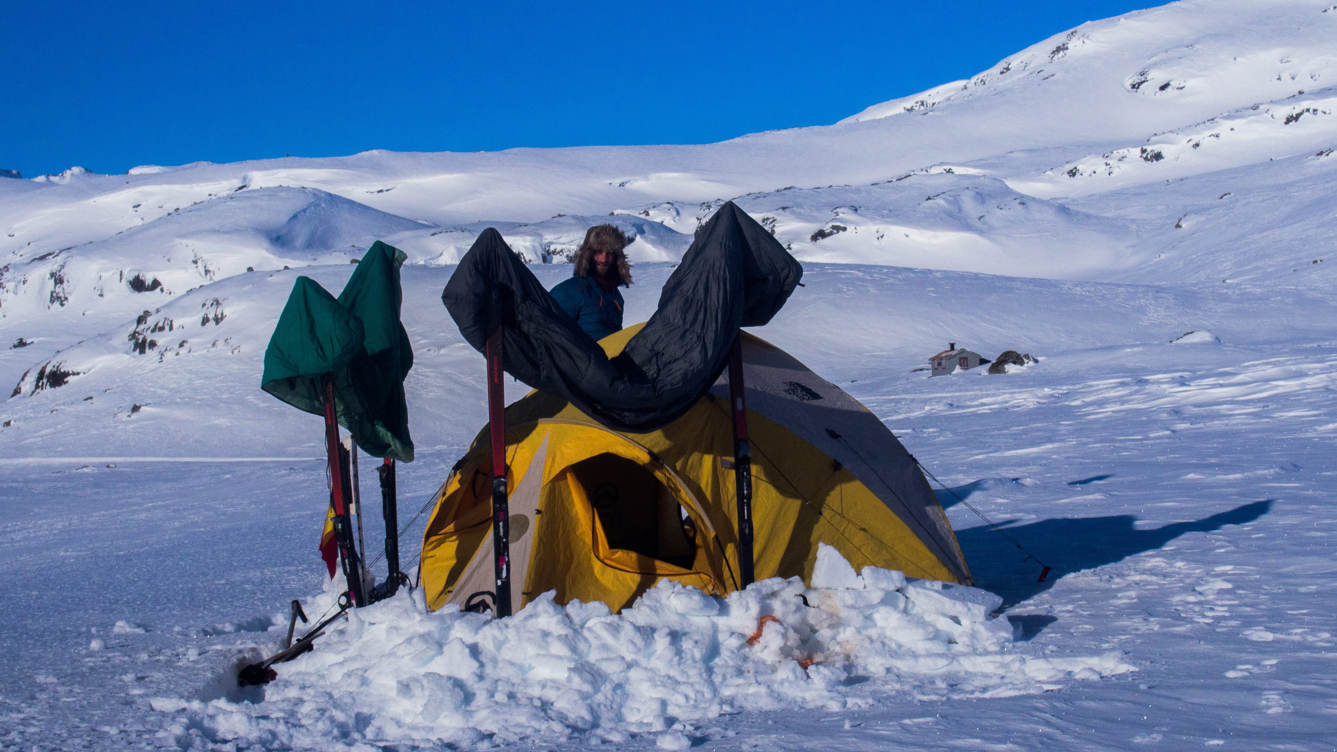 leisure activity, sky, thenorthface, sport, trip, adult, winter, outdoors, cold temperature, holiday, snowcapped mountain, tent, beauty in nature, clothing, HD Wallpaper