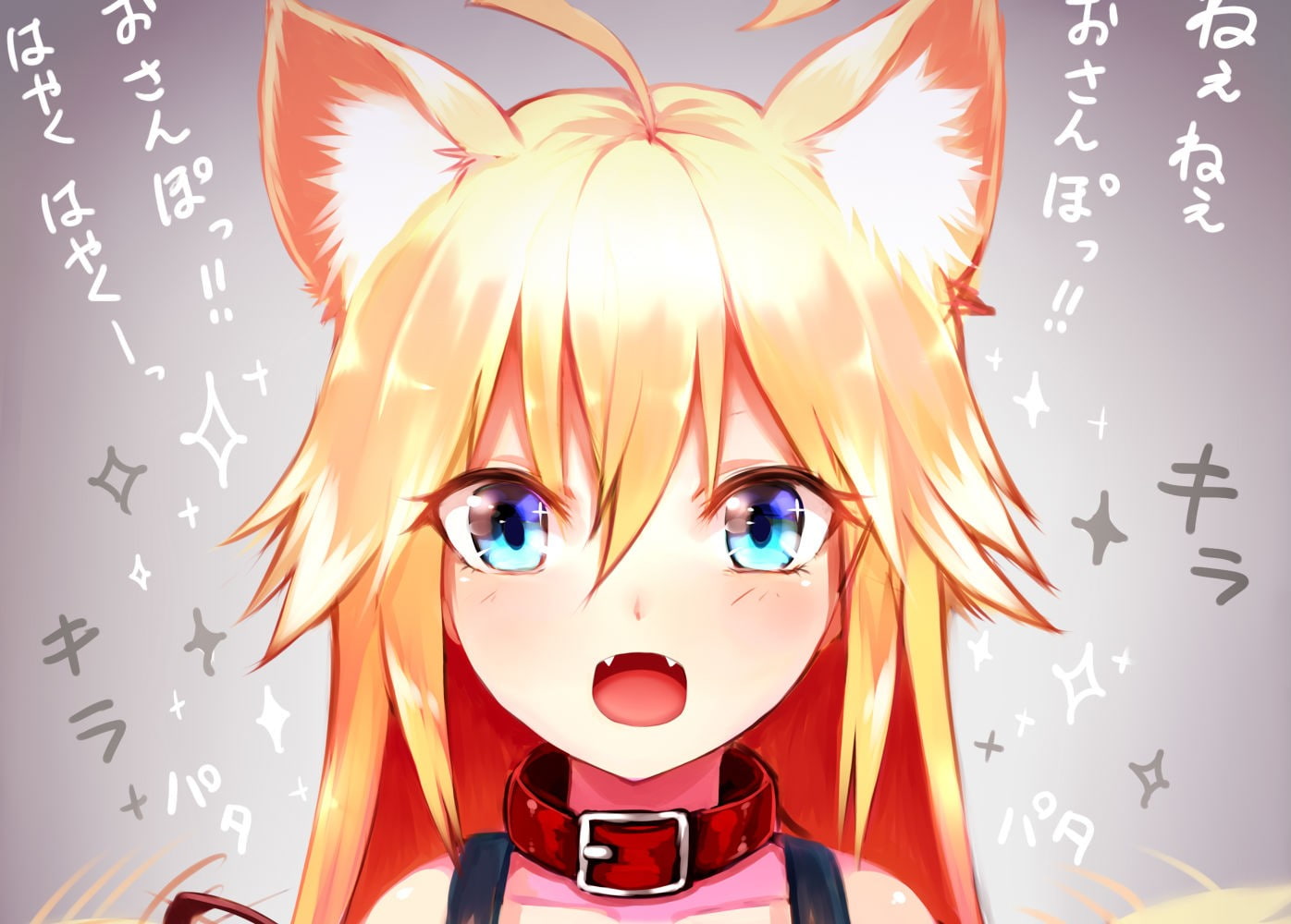 blonde, nekomimi, blue eyes, anime, open mouth, collars, anime girls, 720P, cat girl, HD Wallpaper