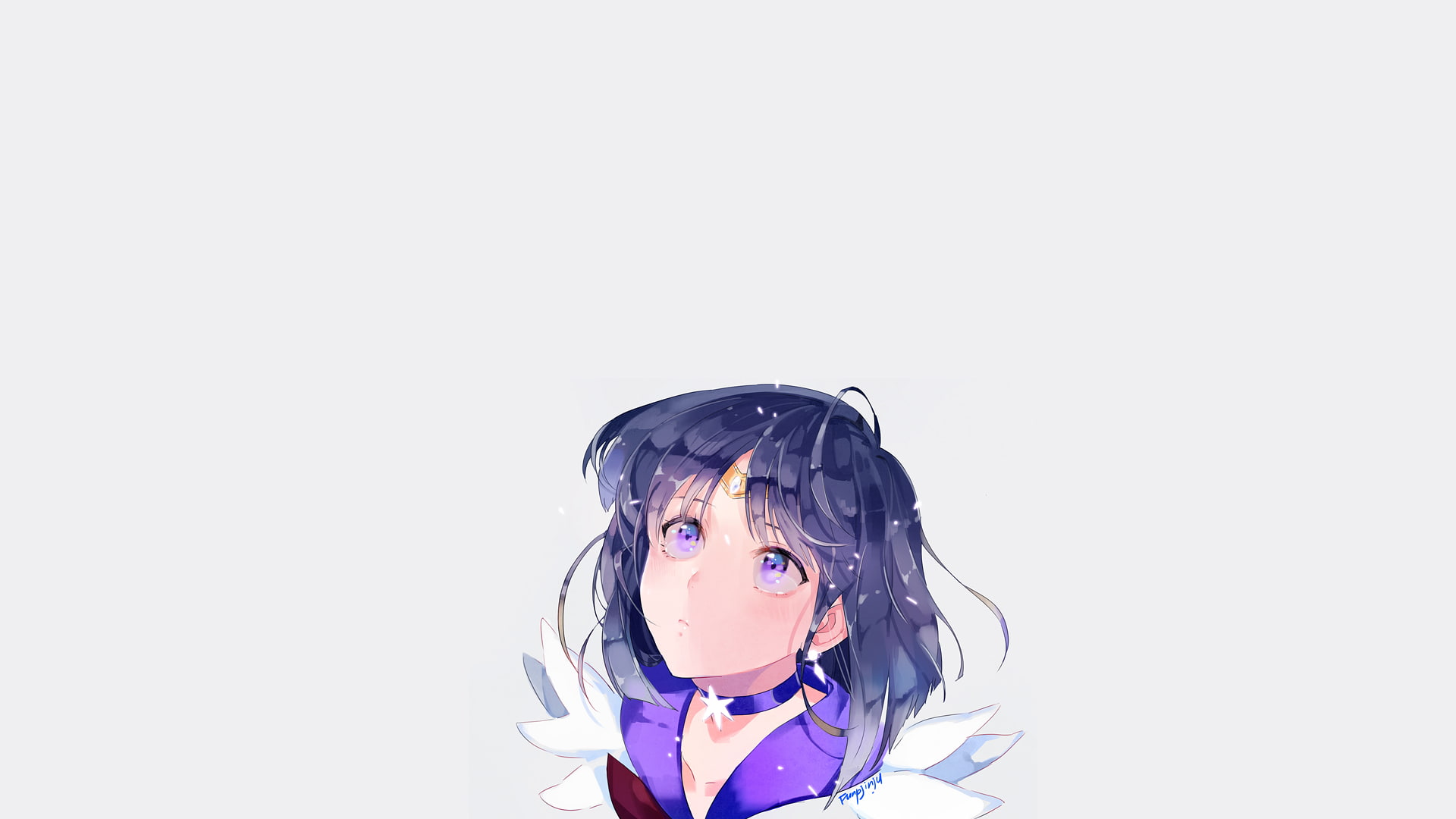 simple background, Sailor Moon, collars, blue hair, anime girls, anime, purple eyes, hotaru tomoe, 1080P, HD Wallpaper
