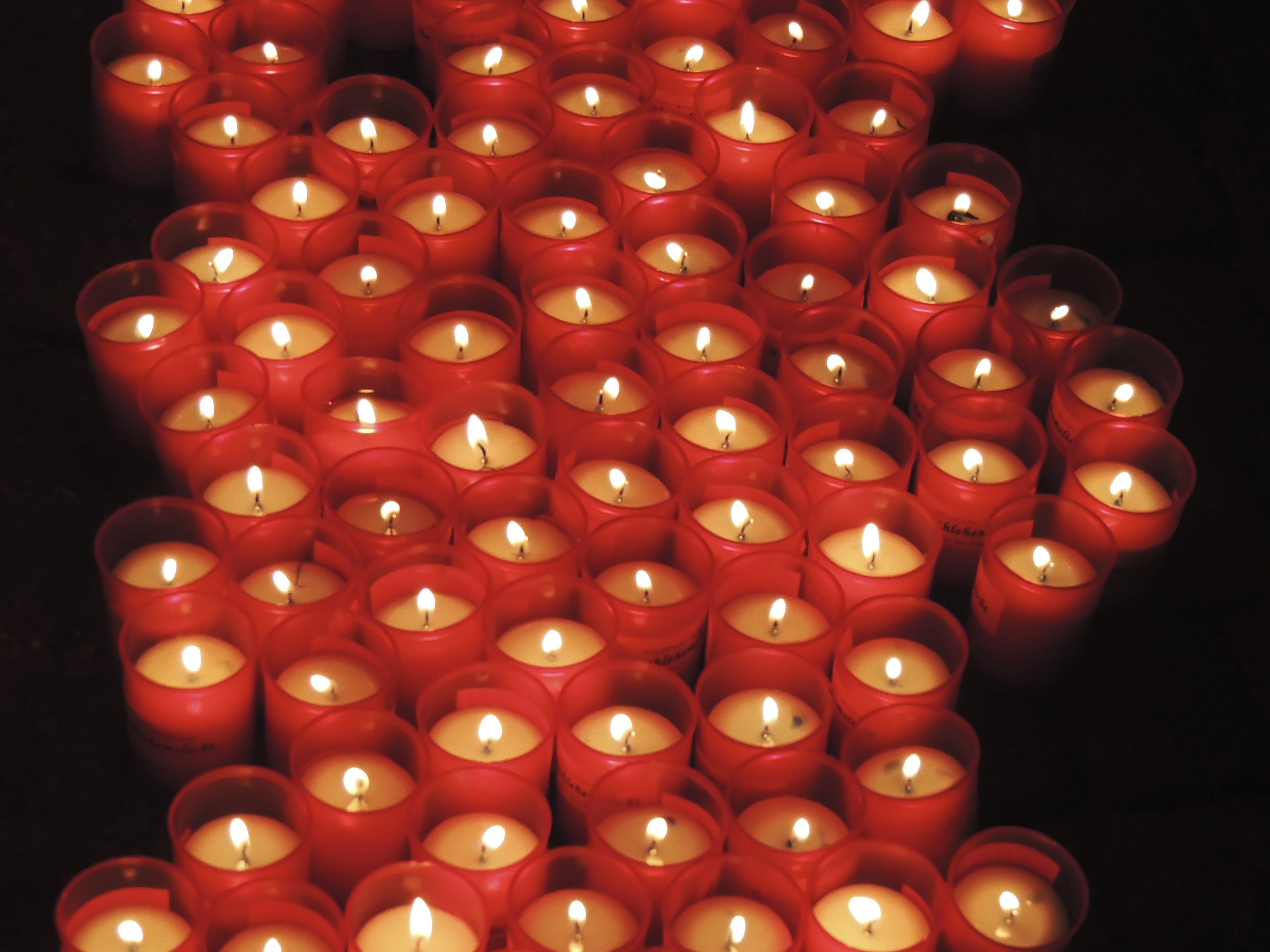 electricity, fire, glowing, abundance, Pray, light, decoration, Candles, warm, night, Fire, large group of objects, lighting equipment, black background, HD Wallpaper