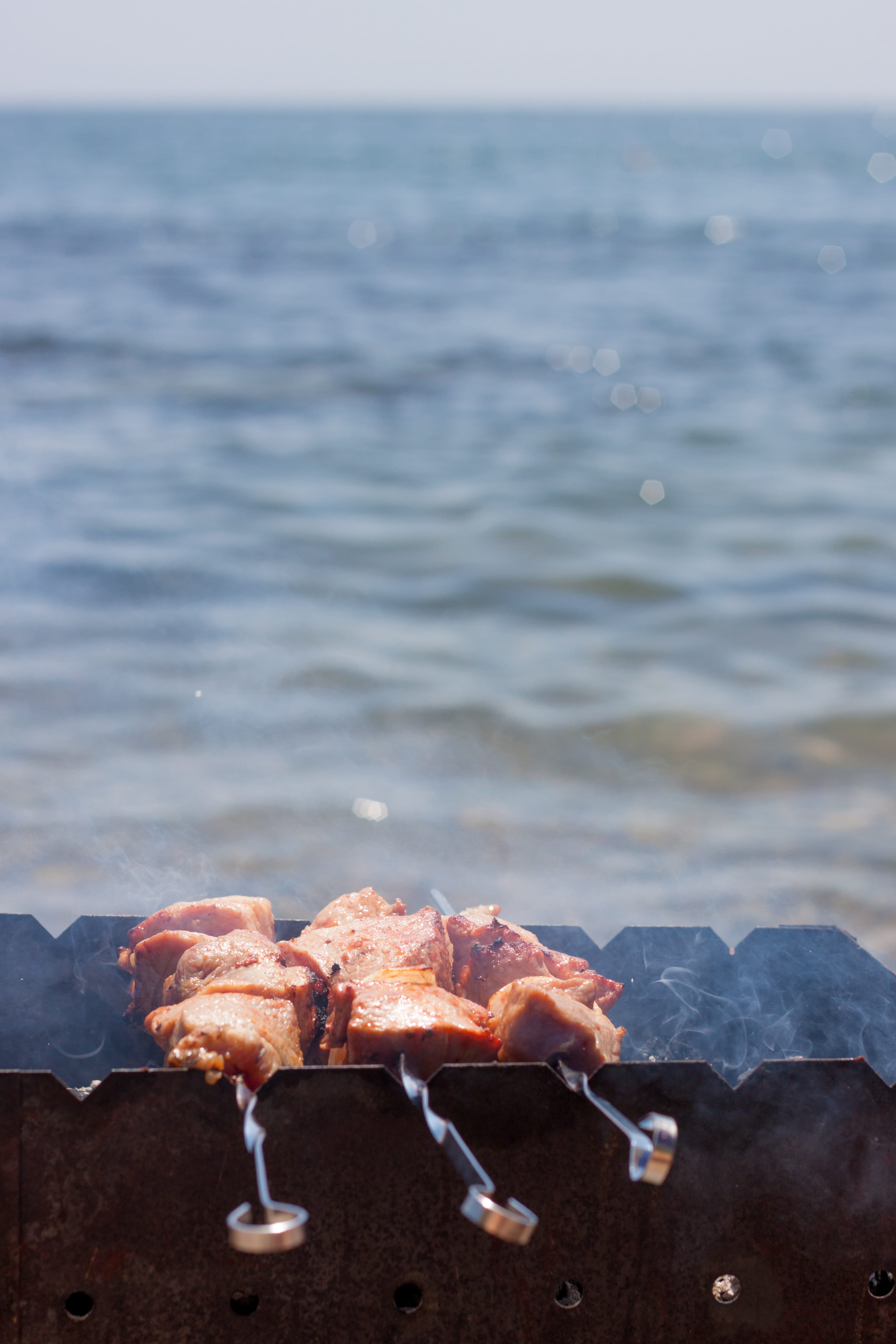burning, water, land, meat, fry, food, fire, no people, day, outdoors, heat - temperature, focus on foreground, mangal, barbecue, close-up, summer, bbq, Phone HD Wallpaper