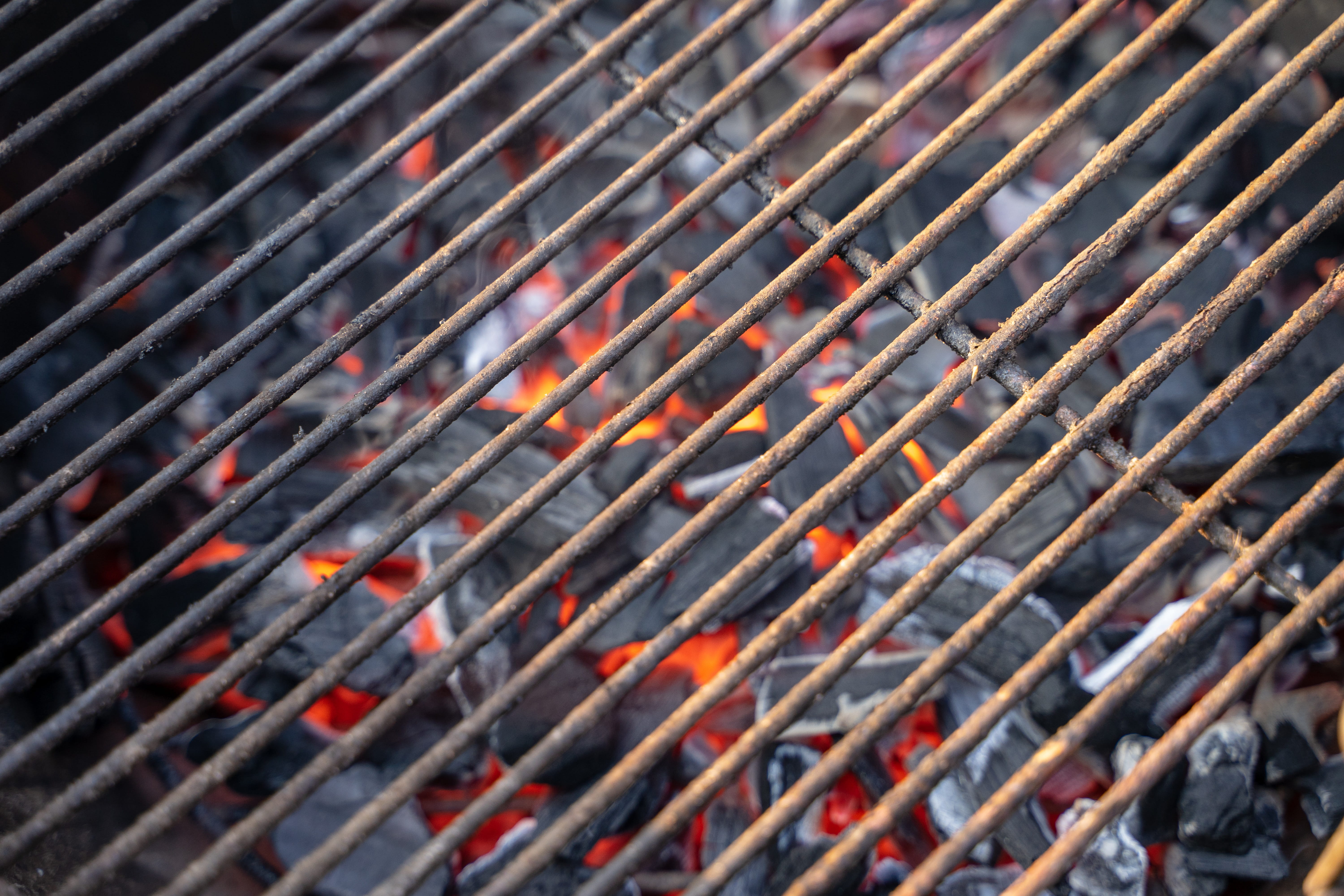 flare-up, grill, camping, heat, hot, wood - material, charcoal, metal, ash, orange color, barbecue, 5K, heat - temperature, food, bratwurst, backgrounds, HD Wallpaper