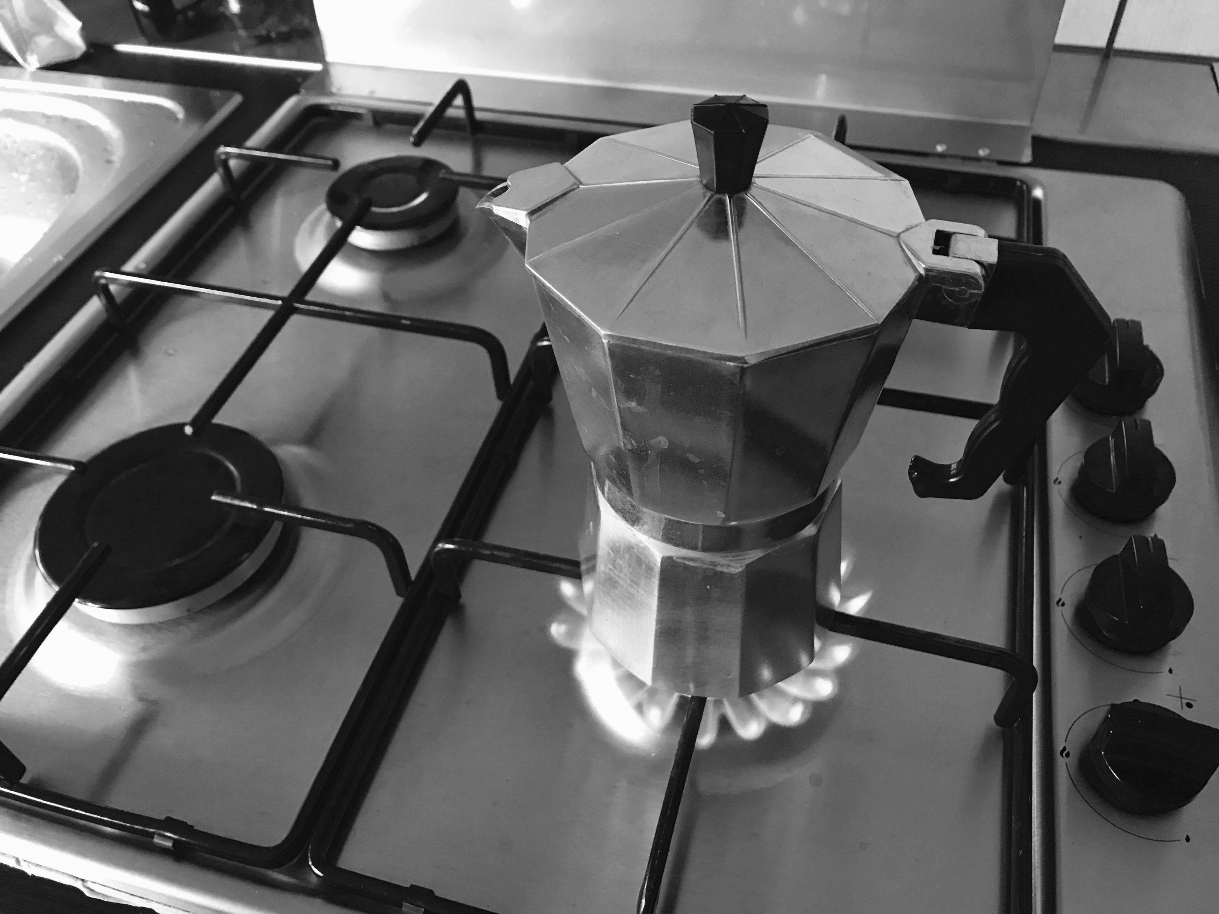 coffee maker, no people, domestic kitchen, burner - stove top, high angle view, close-up, appliance, domestic room, still life, stove, 4K, transparent, HD Wallpaper