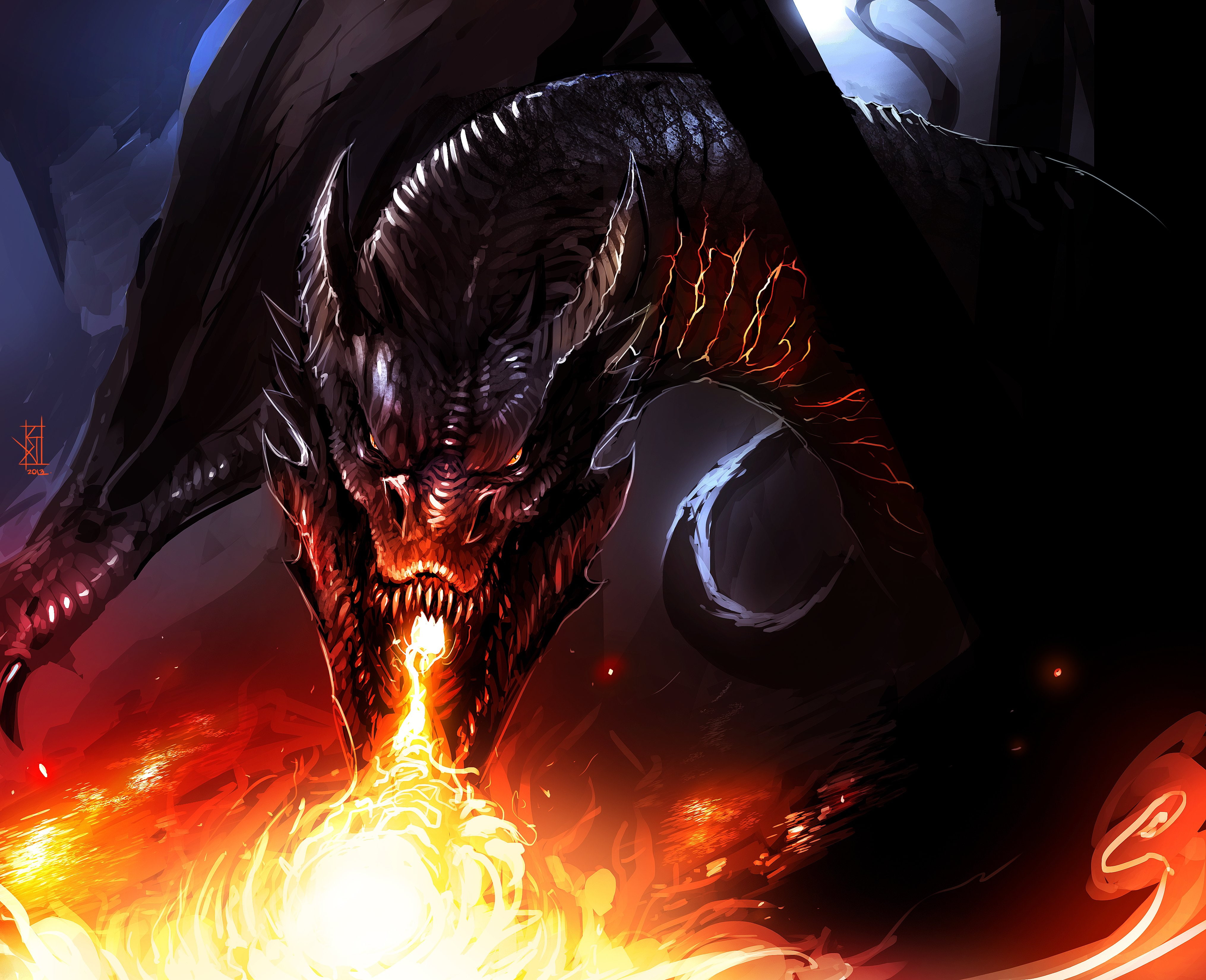 Smaug, dragon, fantasy, the, rings, lord, 4K, hobbit, lotr, fire, HD Wallpaper