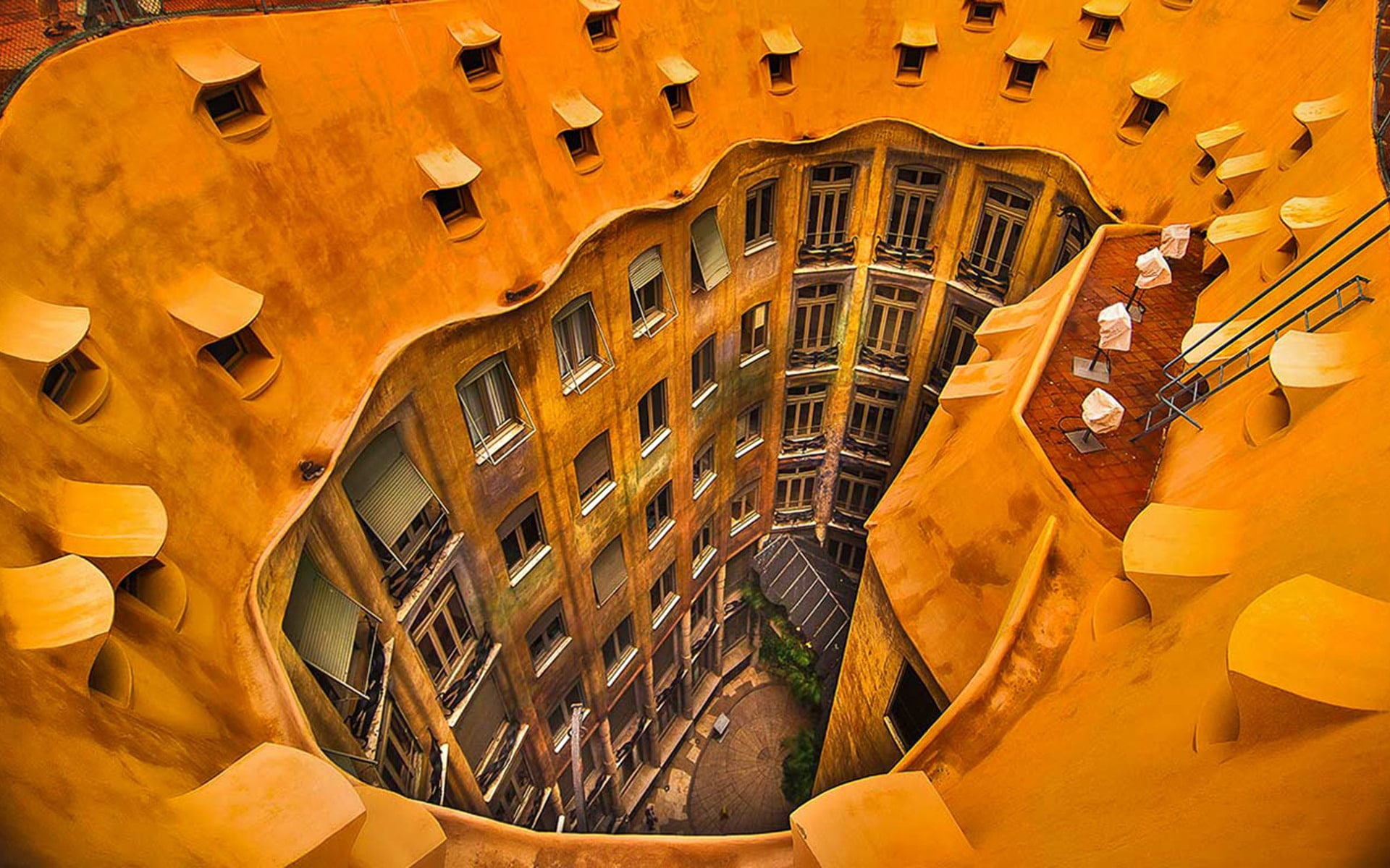 city, architecture, travel destinations, day, desktop, barcelona, 1080P, building, built structure, casa, orange color, wal, musical instrument, tourism, HD Wallpaper