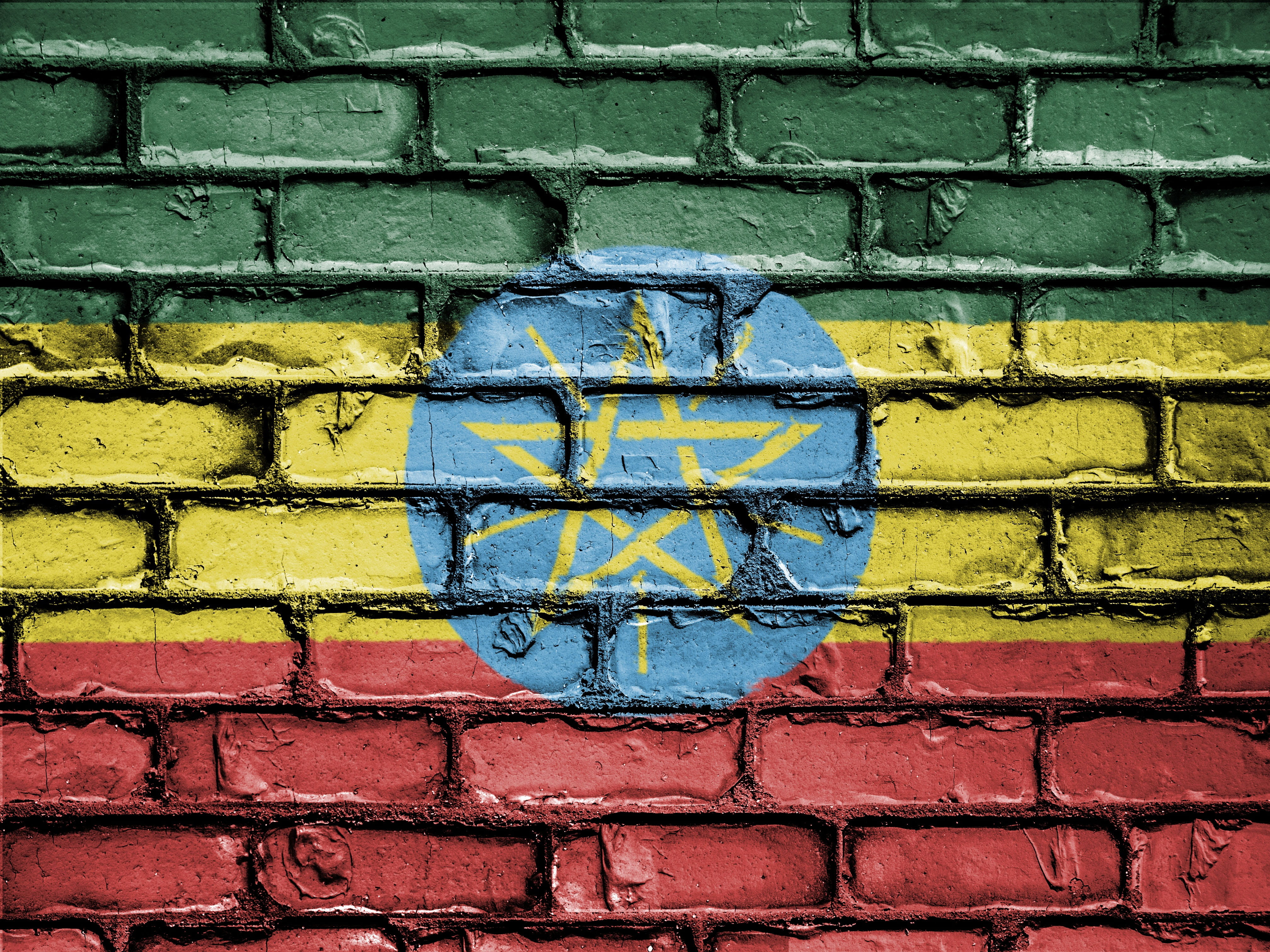 flag, backgrounds, patriotism, nation, building exterior, 4K, textured, graffiti, patriotic, symbol, ethiopia, yellow, architecture, wall - building feature, HD Wallpaper