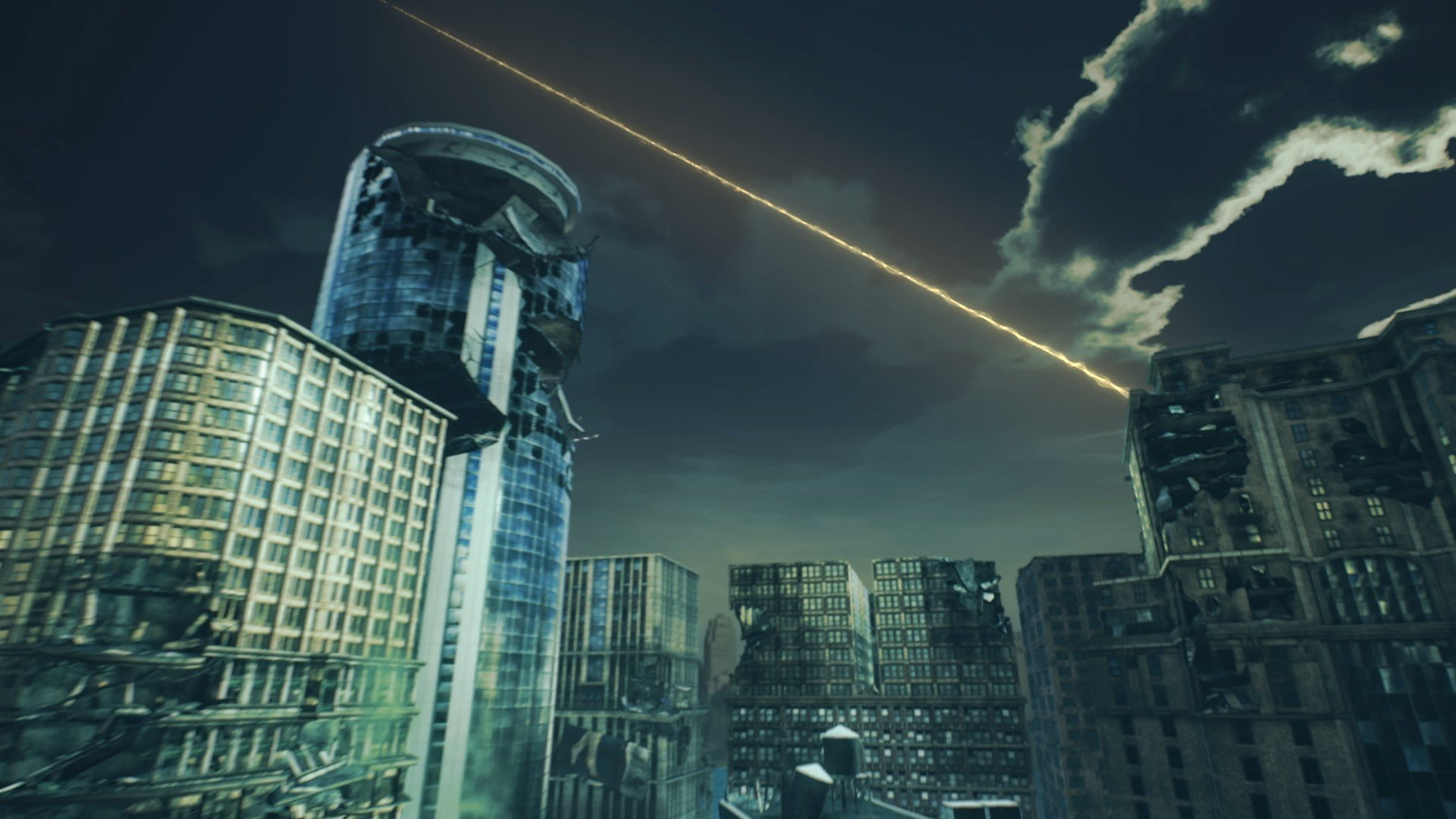 building, vapor trail, residential district, tower, office building exterior, devil kazuya tekken 7 kazuya mishima, city life, cloud - sky, 1080P, sky, HD Wallpaper
