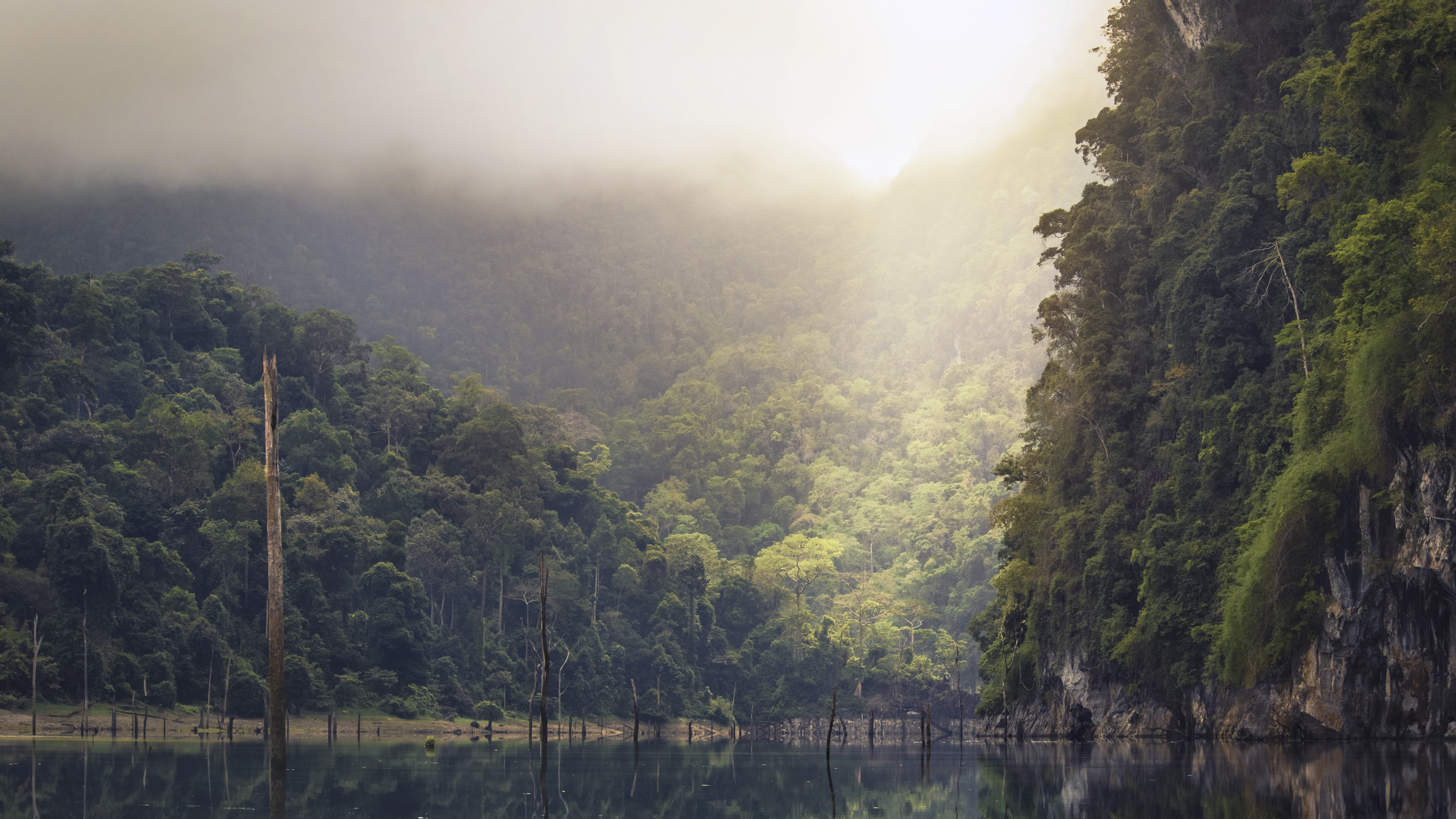 water, Thailand, forest, 5K, mist, body, 4k, 5k, 8k, near, green, mountain, daytime, mountains, river, HD Wallpaper
