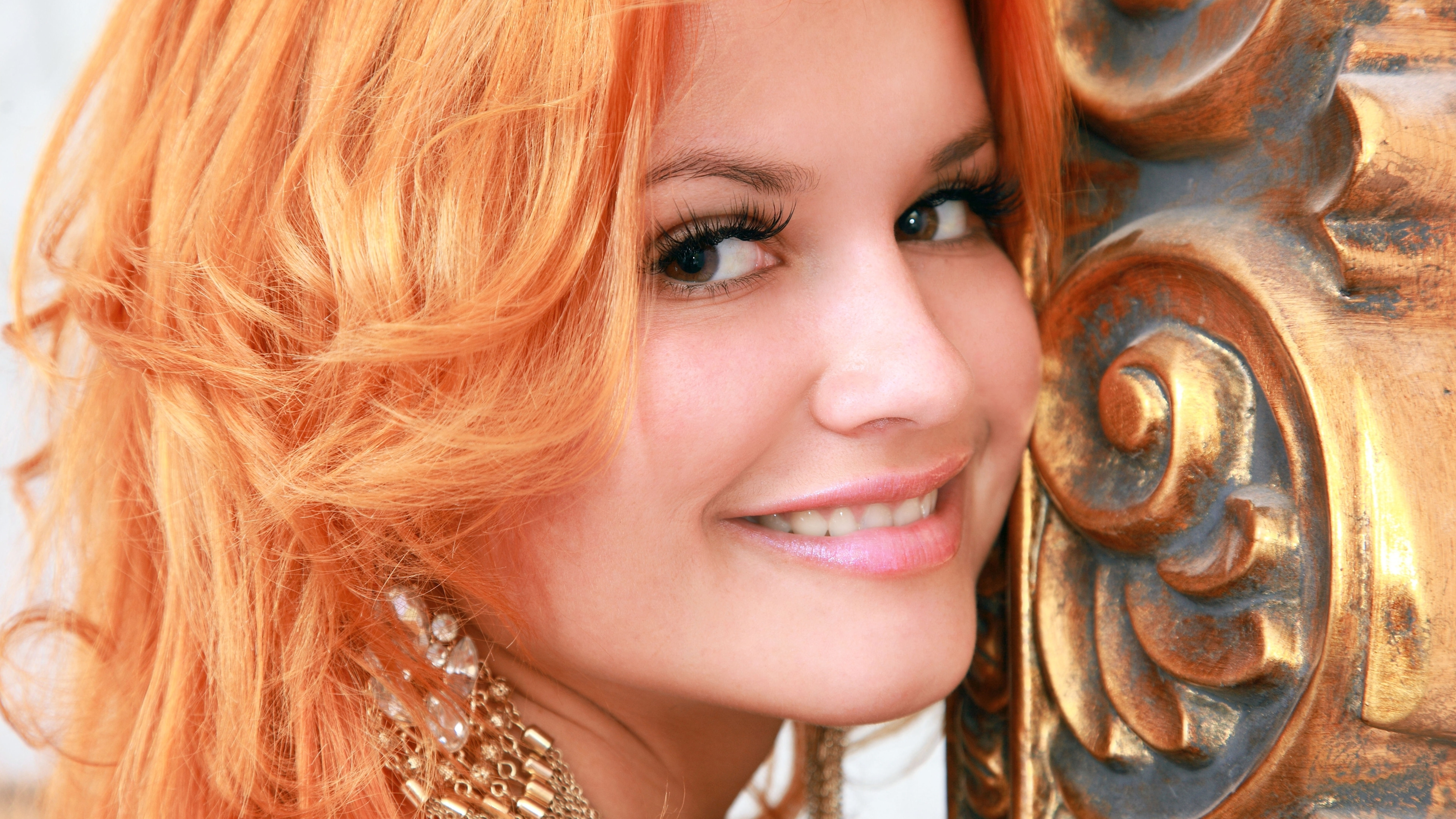 looking at camera, pretty-redhead-8k-wallpaper, body part, beautiful woman, human hair, happiness, fashion, human body part, cheerful, young adult, 8K, HD Wallpaper
