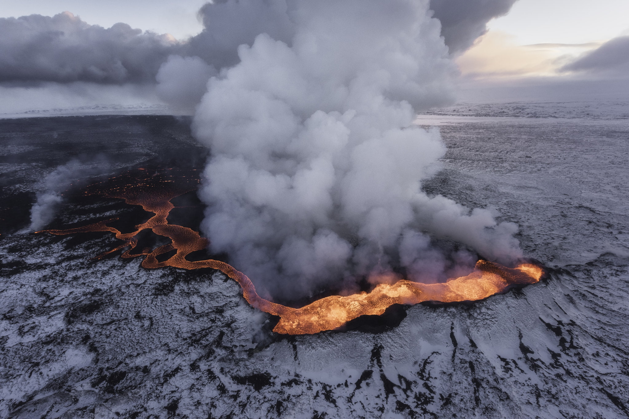 snow, 1080P, landscape, Iceland, smoke, lava, Lurie Belegurschi, HD Wallpaper