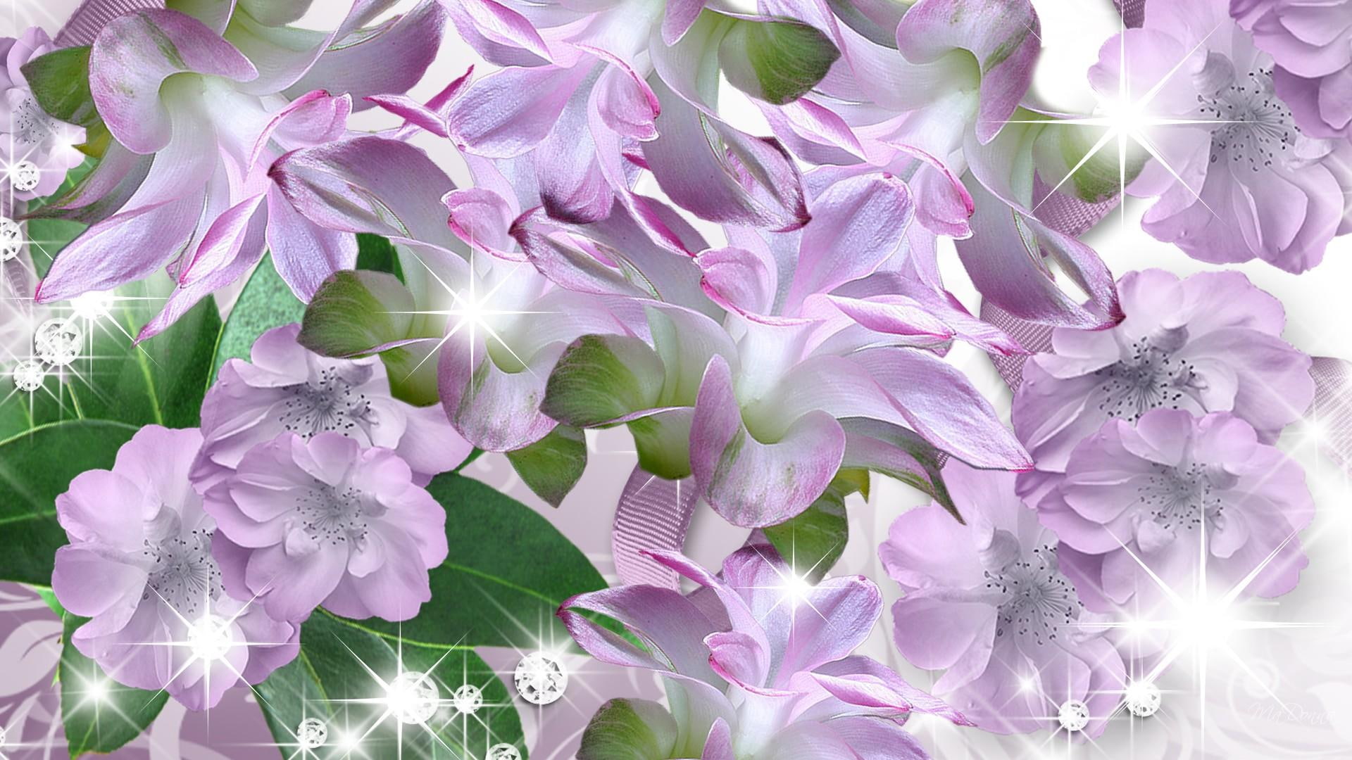 bright, lilac, 3d and abstract, summer, sparkle, lavender, way, stars, spring, flowers, lily, 1080P, shine, HD Wallpaper