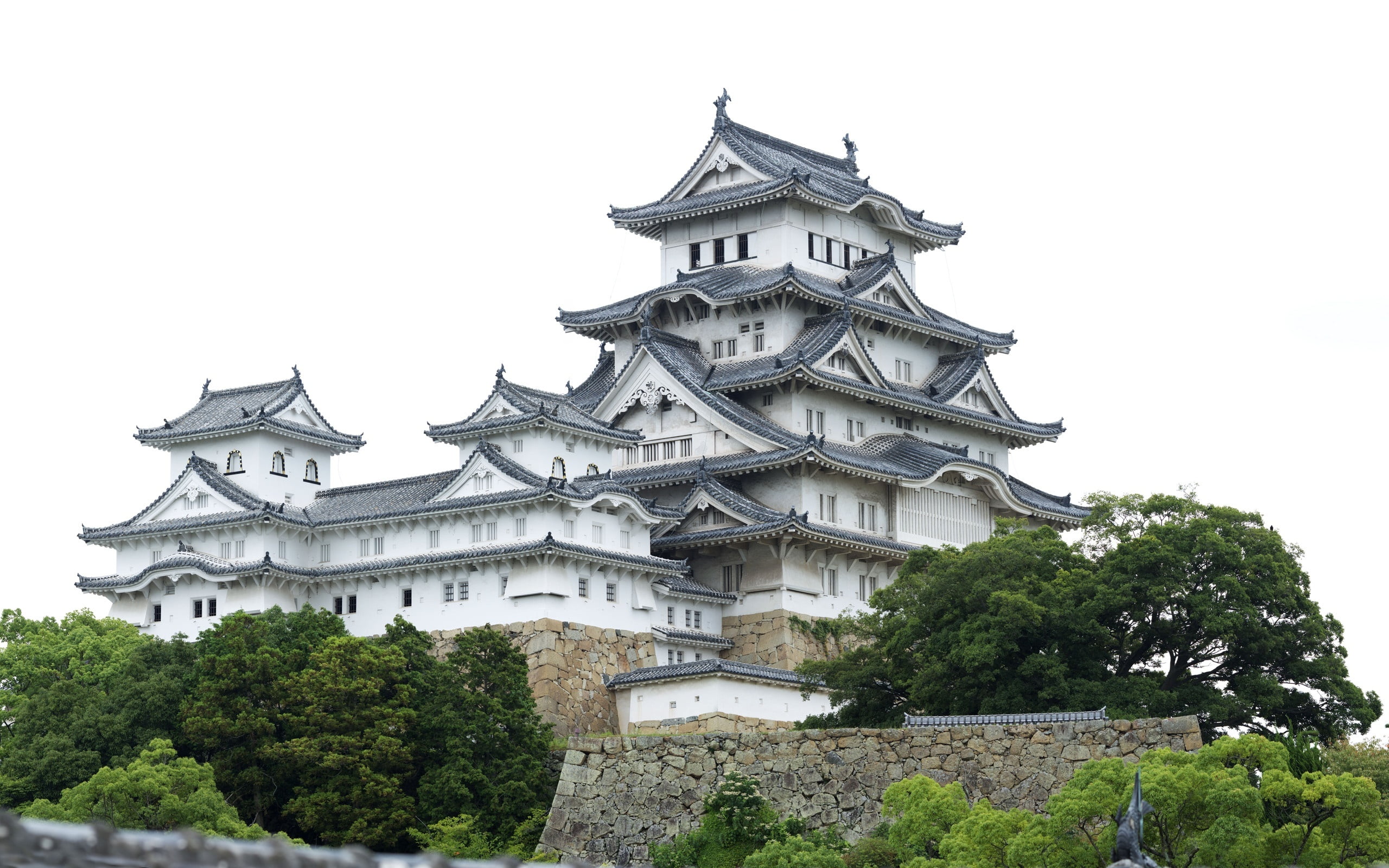 outdoors, place of worship, plant, nature, no people, tree, castle, trees, 2K, Japan, spire, religion, low angle view, architecture, built structure, osaka, HD Wallpaper