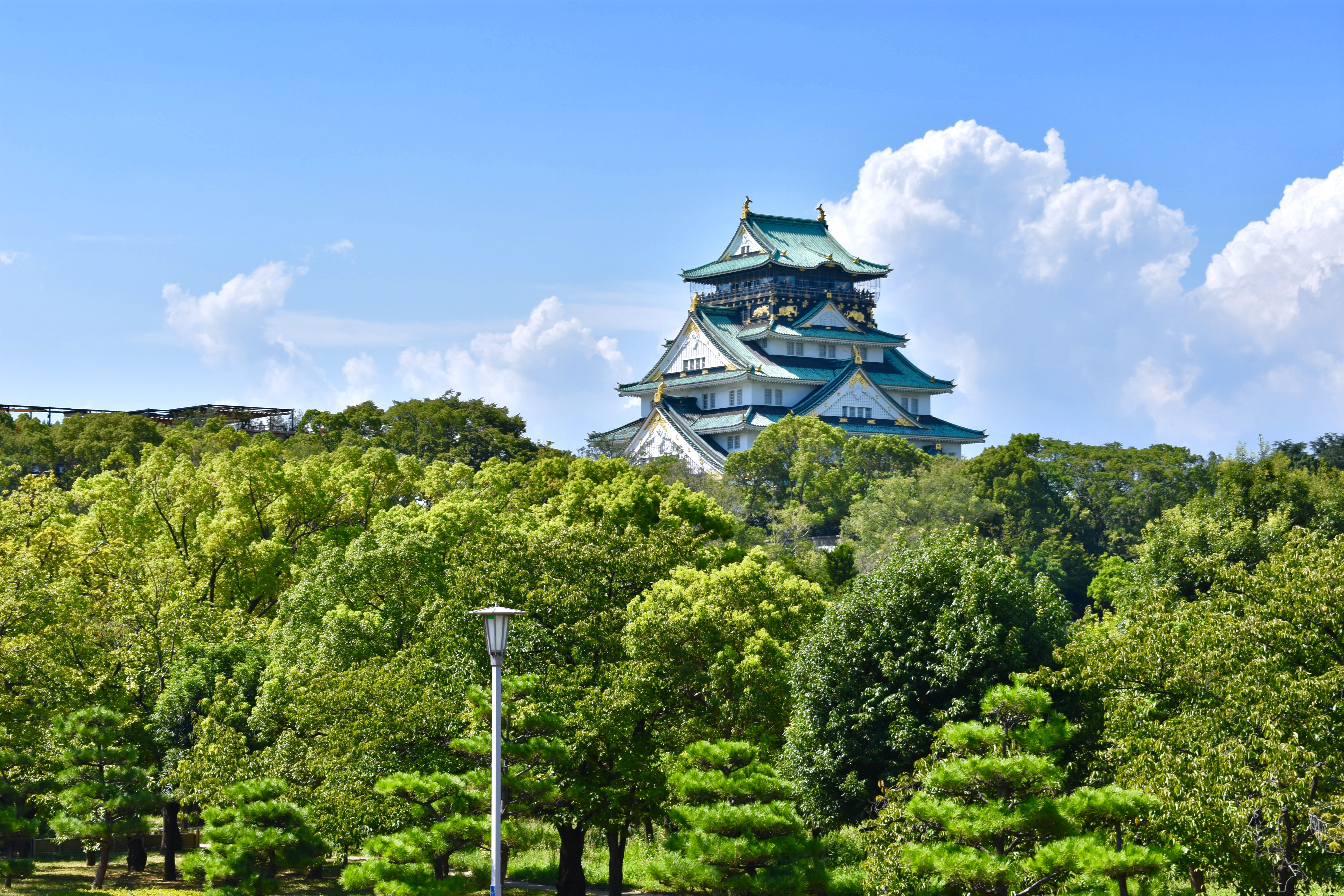 built structure, outdoors, building exterior, architecture, spirituality, belief, cloud - sky, building, osaka castle, 5K, no people, sky, day, japan, HD Wallpaper