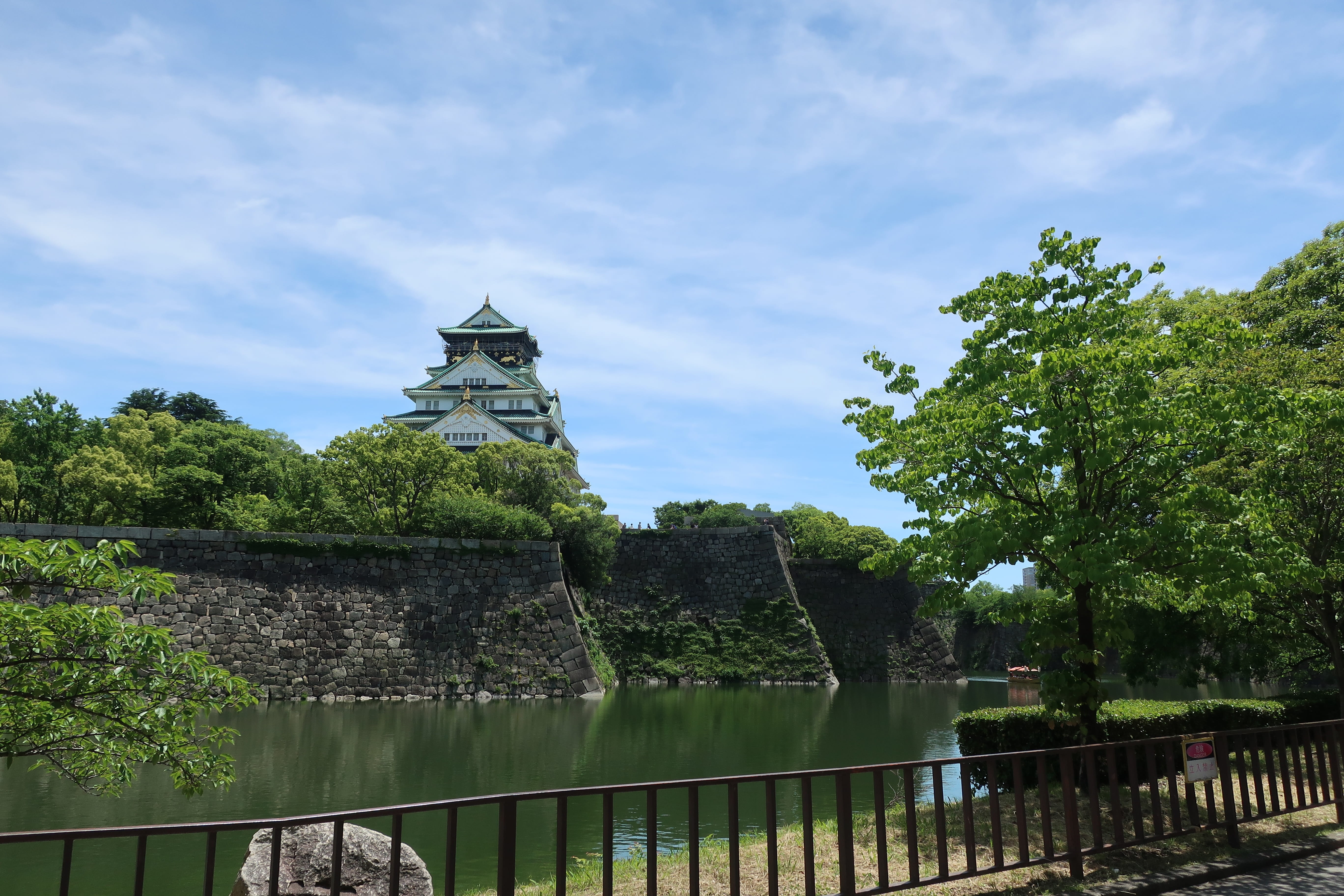 tree, day, no people, travel, railing, travel destinations, green color, cloud - sky, osaka, architecture, building, wood, osaka castle, growth, building exterior, HD Wallpaper