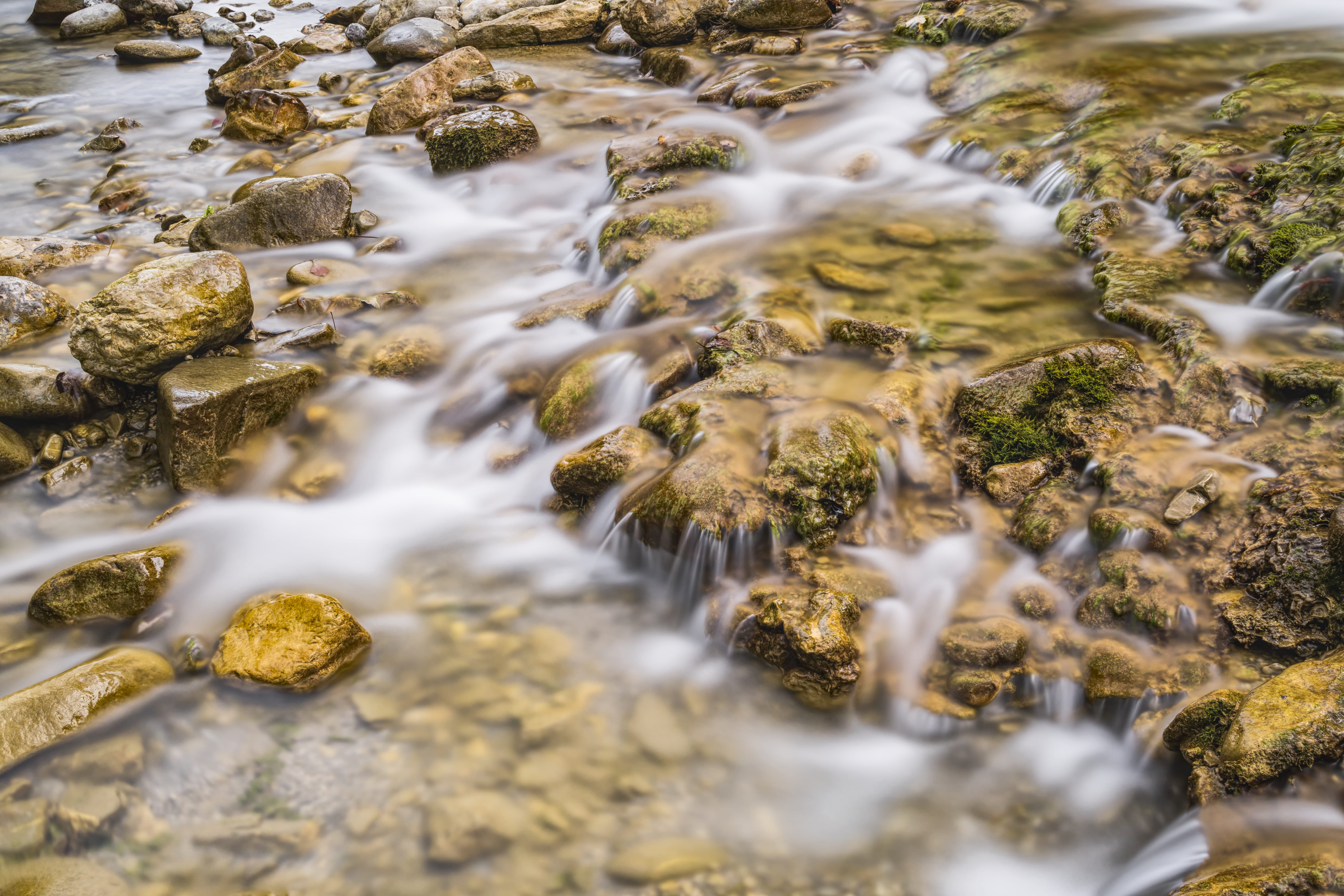 mountains, mood, rock, alpine, day, soft, quiet, bach, flowing, motion, blurred motion, flow, autumn, beauty in nature, cold, stones, no people, nature, HD Wallpaper
