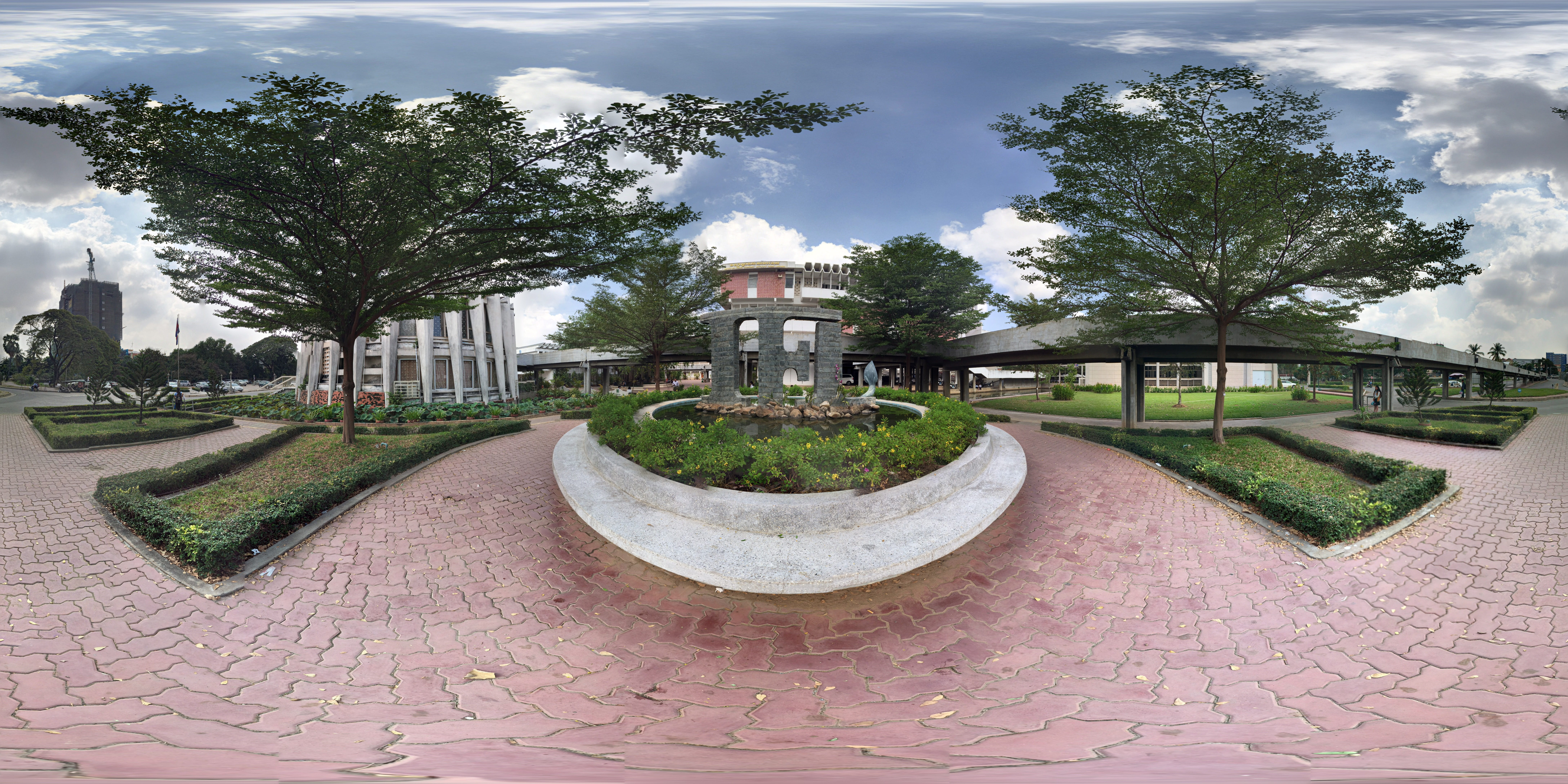 phnom penh, building, water, fountain, park, Institute, park - man made space, Foreign Language, built structure, landscape, cloud - sky, meng hann, city, HD Wallpaper