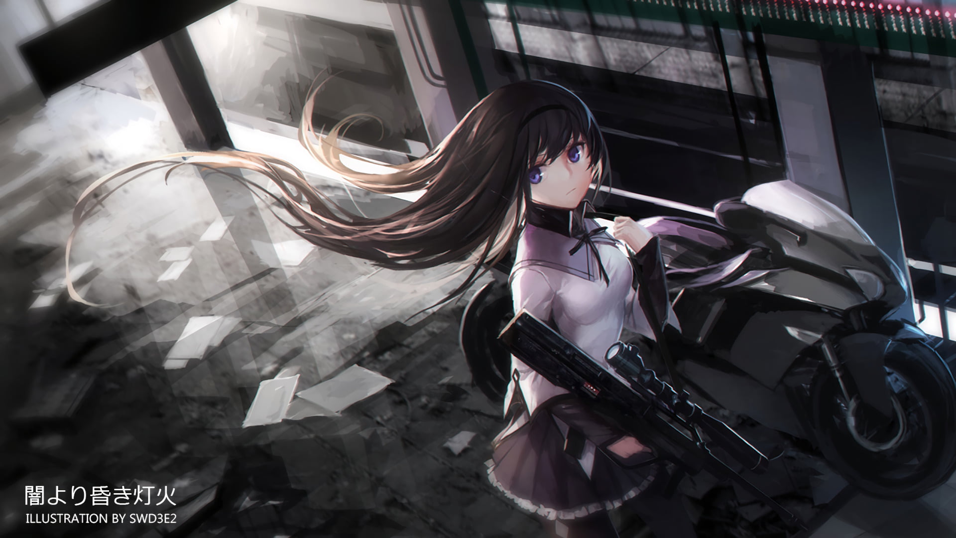 day, young adult, fashion, Puella Magi Madoka Magica, transparent, architecture, hairstyle, three quarter length, waist up, bag, real people, Anime, Homura Akemi, HD Wallpaper