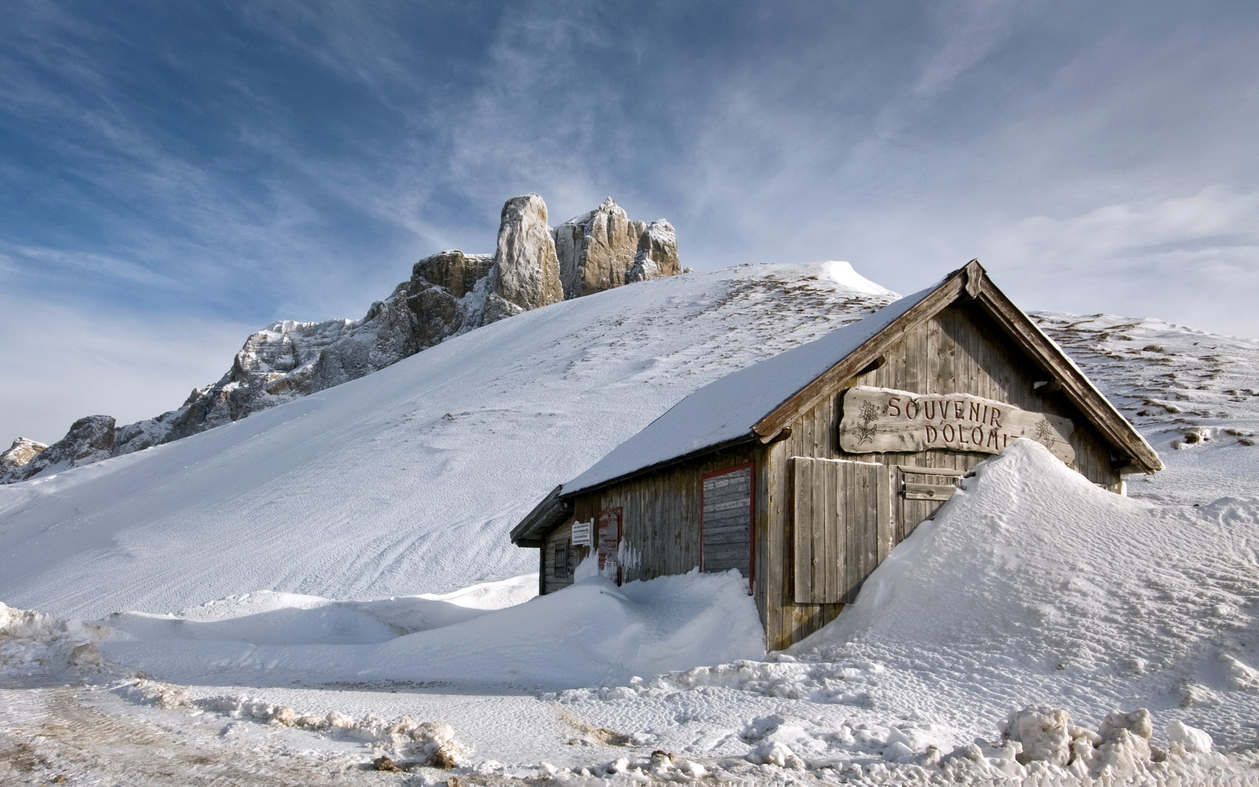 snow, brown, day, winter, mountain, cold temperature, mountain range, covering, building exterior, scenics - nature, house, outdoors, frozen, cottage, 2K, HD Wallpaper