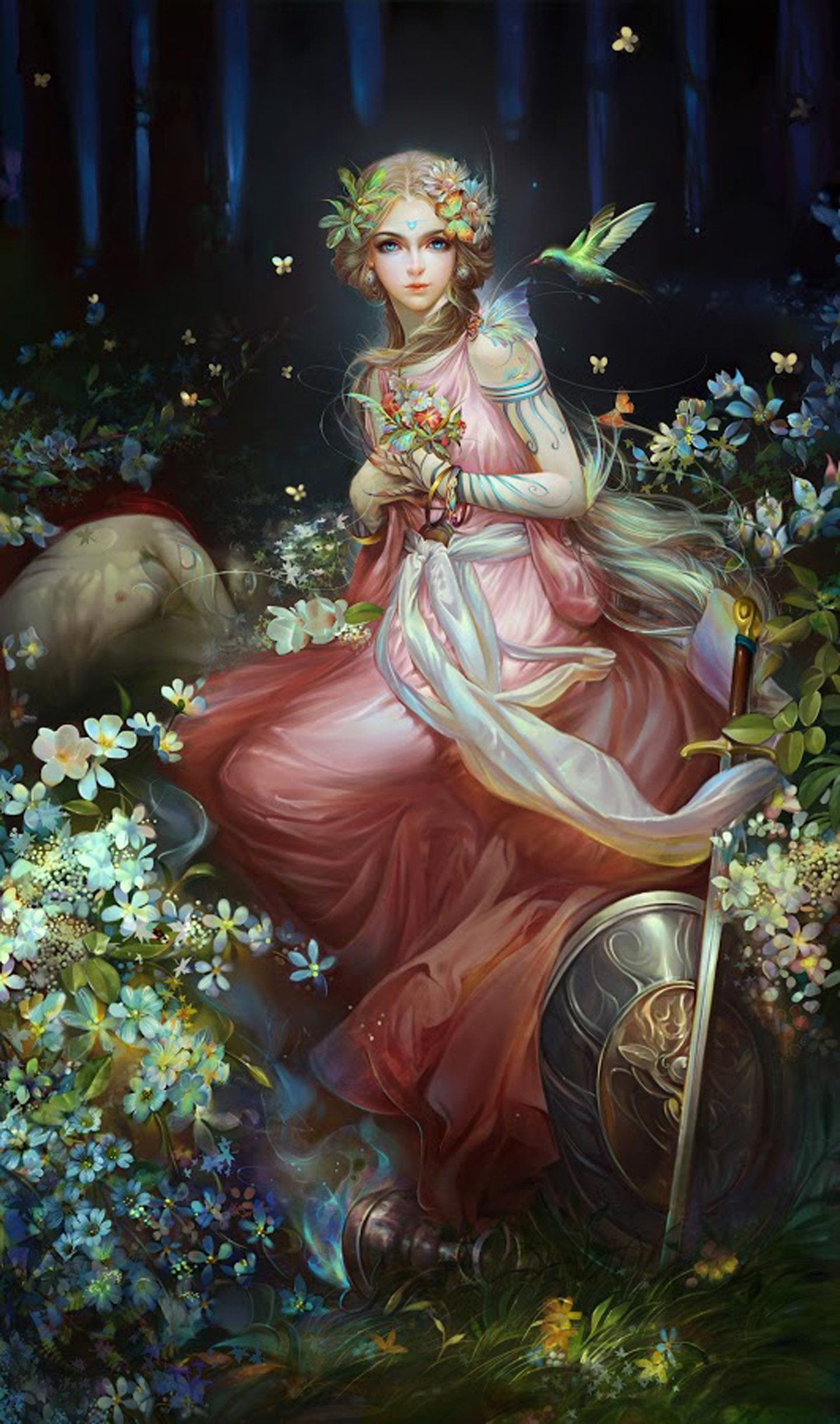 clothing, art and craft, human representation, nature, Beautiful, creativity, fairy, outdoors, 1080P, dress, girl, flower, statue, spirituality, beautiful woman, Phone HD Wallpaper