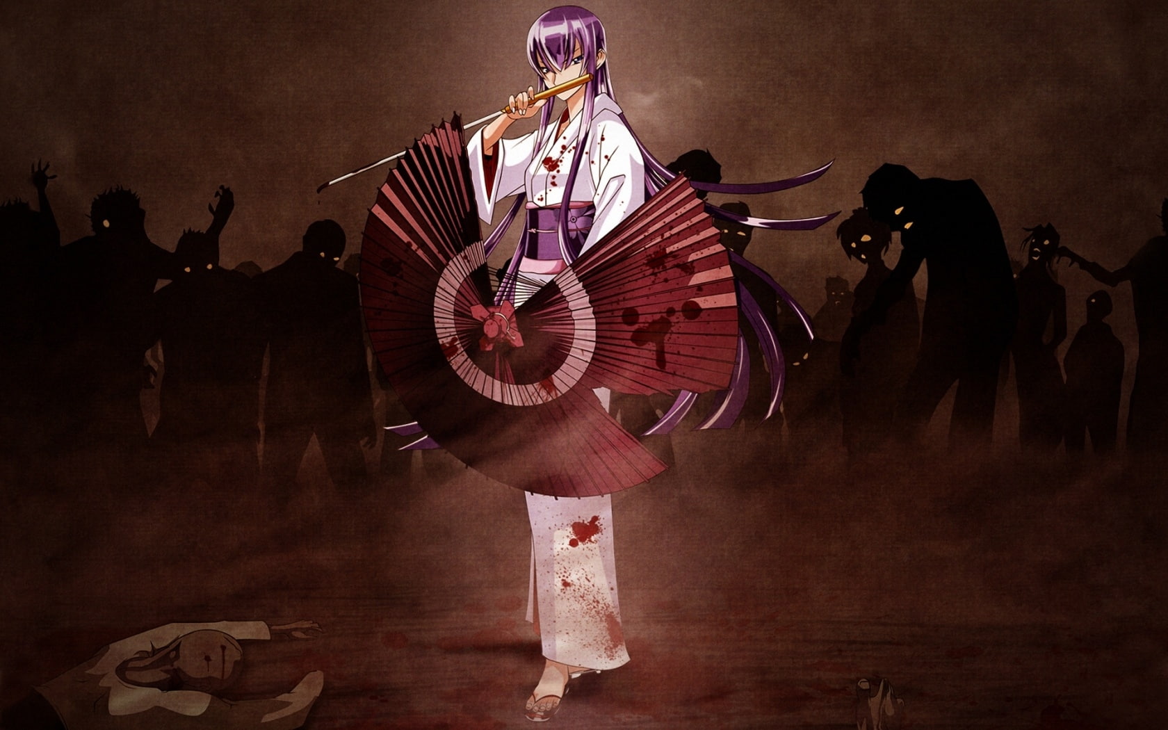 umbrellas, girls, zombies, art, 720P, japanese, umbrella, clothes, hd, dead, anime, highschool, busujima, saeko, HD Wallpaper