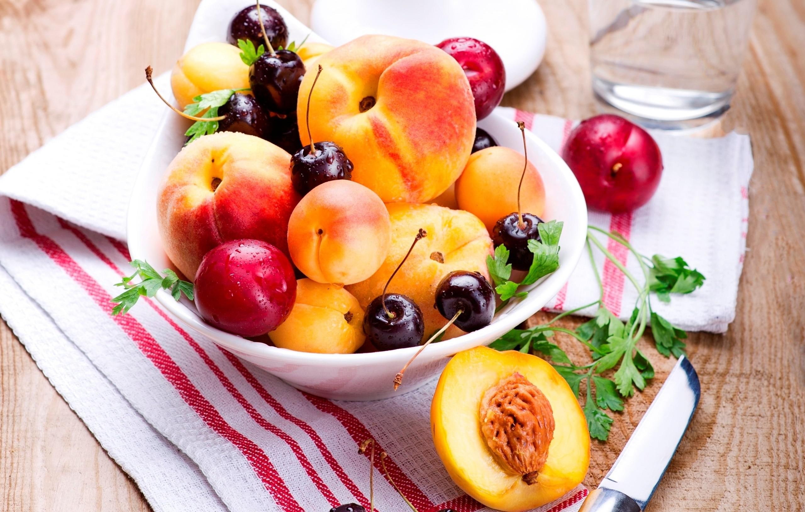 2K, apricots, plums, cherries, peaches, HD Wallpaper
