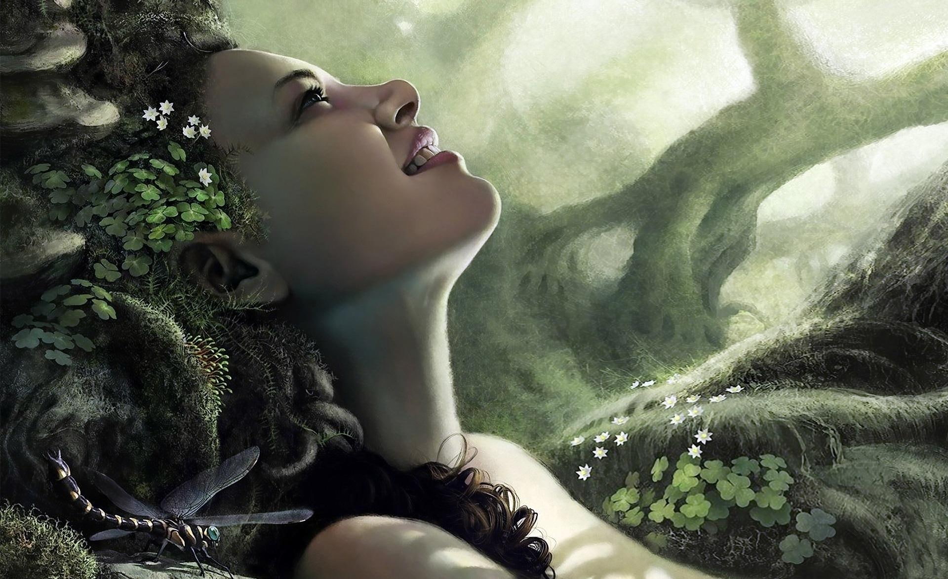 painting, animation, 3d and abstract, beautiful, hair, smile, photography, near, other, fantasy, 1080P, woman, tree, brings, black, thought, entertainment, HD Wallpaper