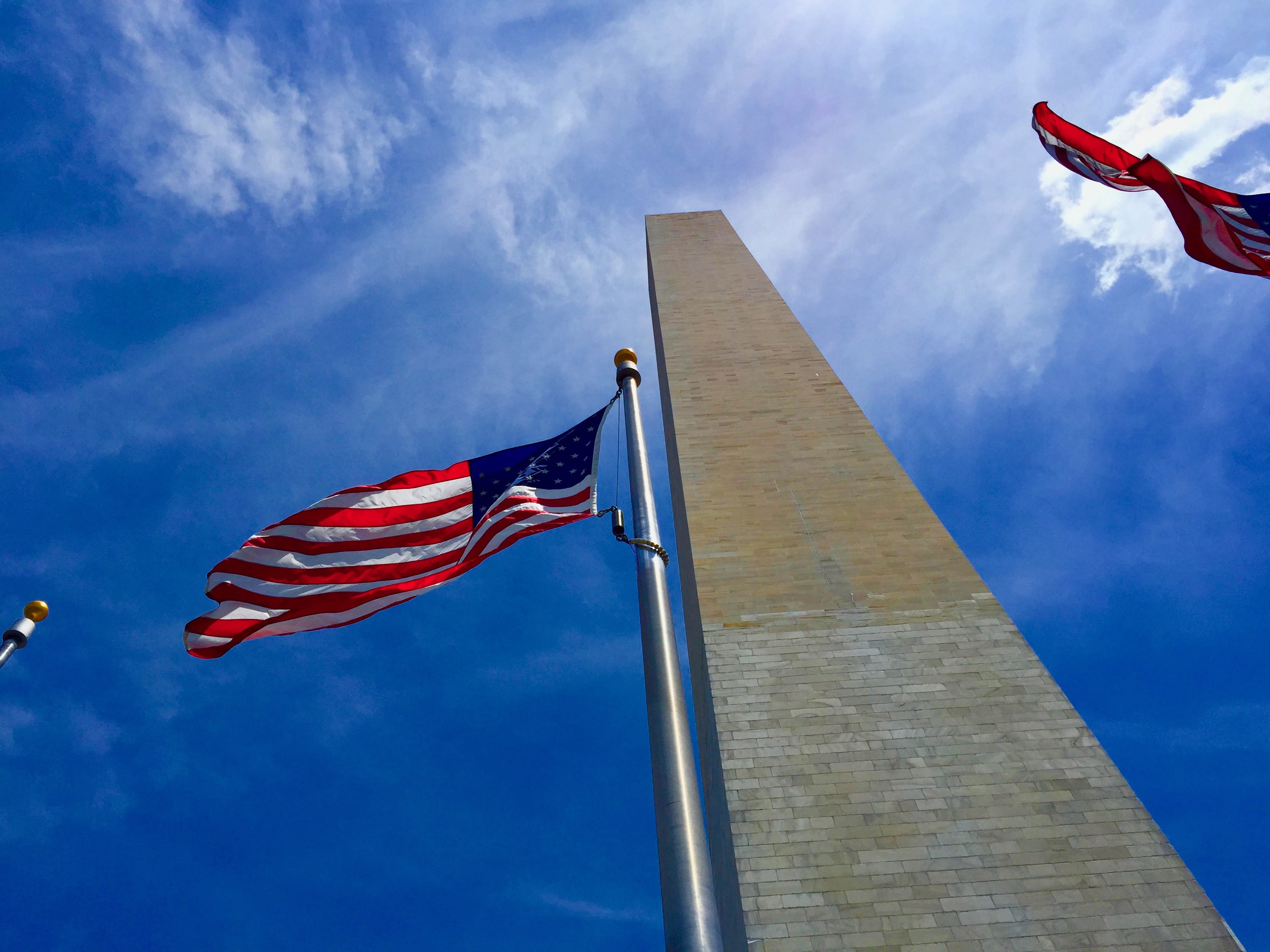 pole, environment, 2K, blue, national icon, sky, emotion, nature, america, cloud - sky, united states, southwest washington, american flag, day, white, HD Wallpaper