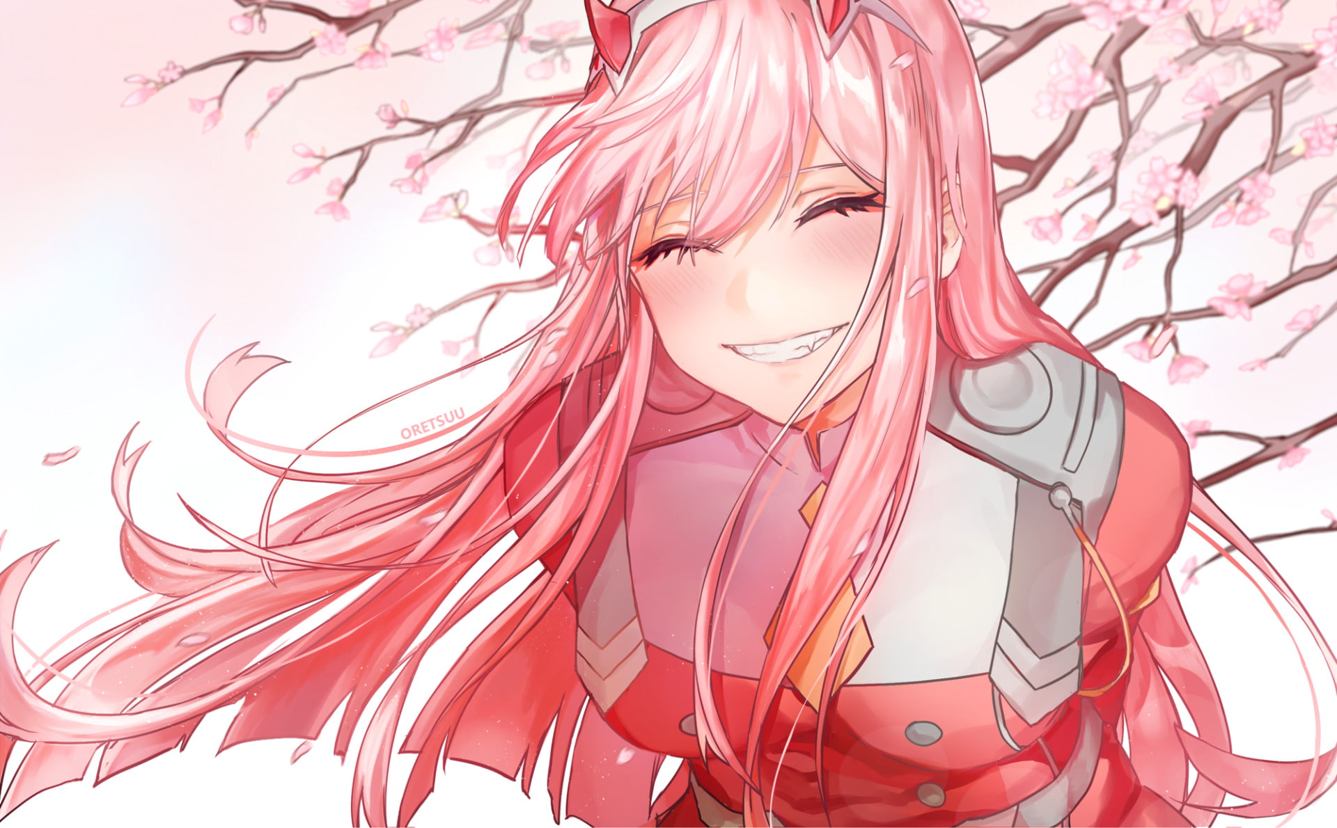 Zero Two (Darling in the FranXX), Anime, Cherry Blossom, Darling in the FranXX, 1080P, HD Wallpaper