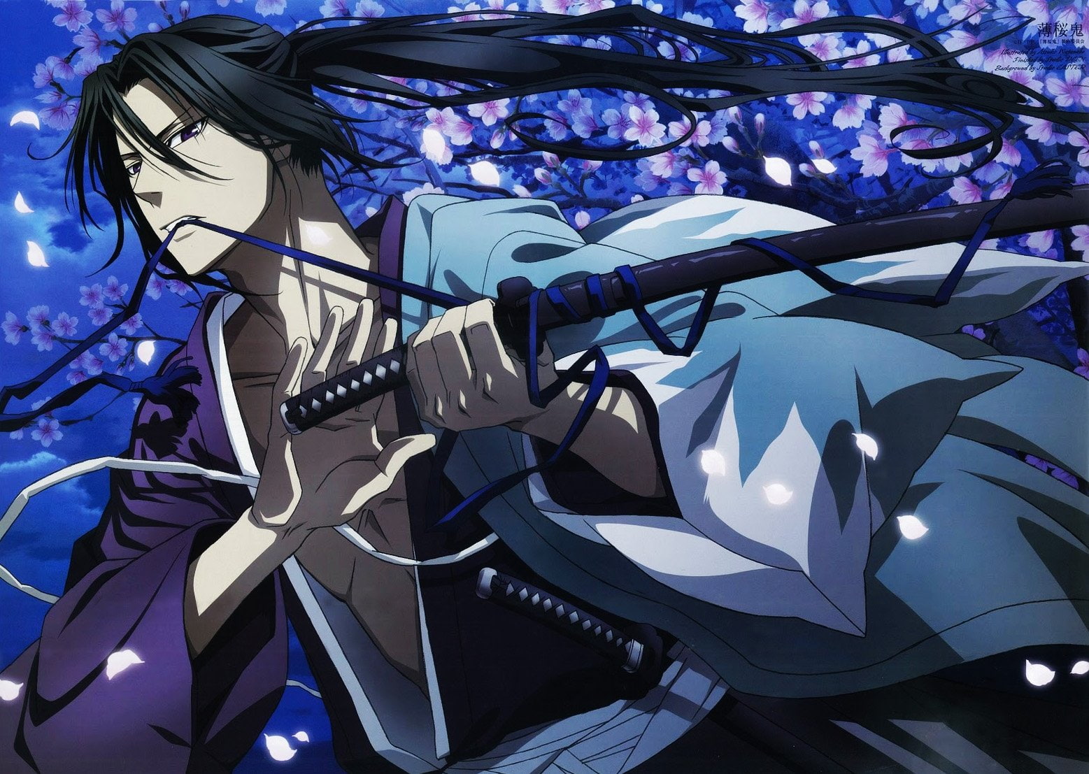 animwe, sword, shinsengumi, hakuouki, series, kita, kimono, 720P, sakura, HD Wallpaper