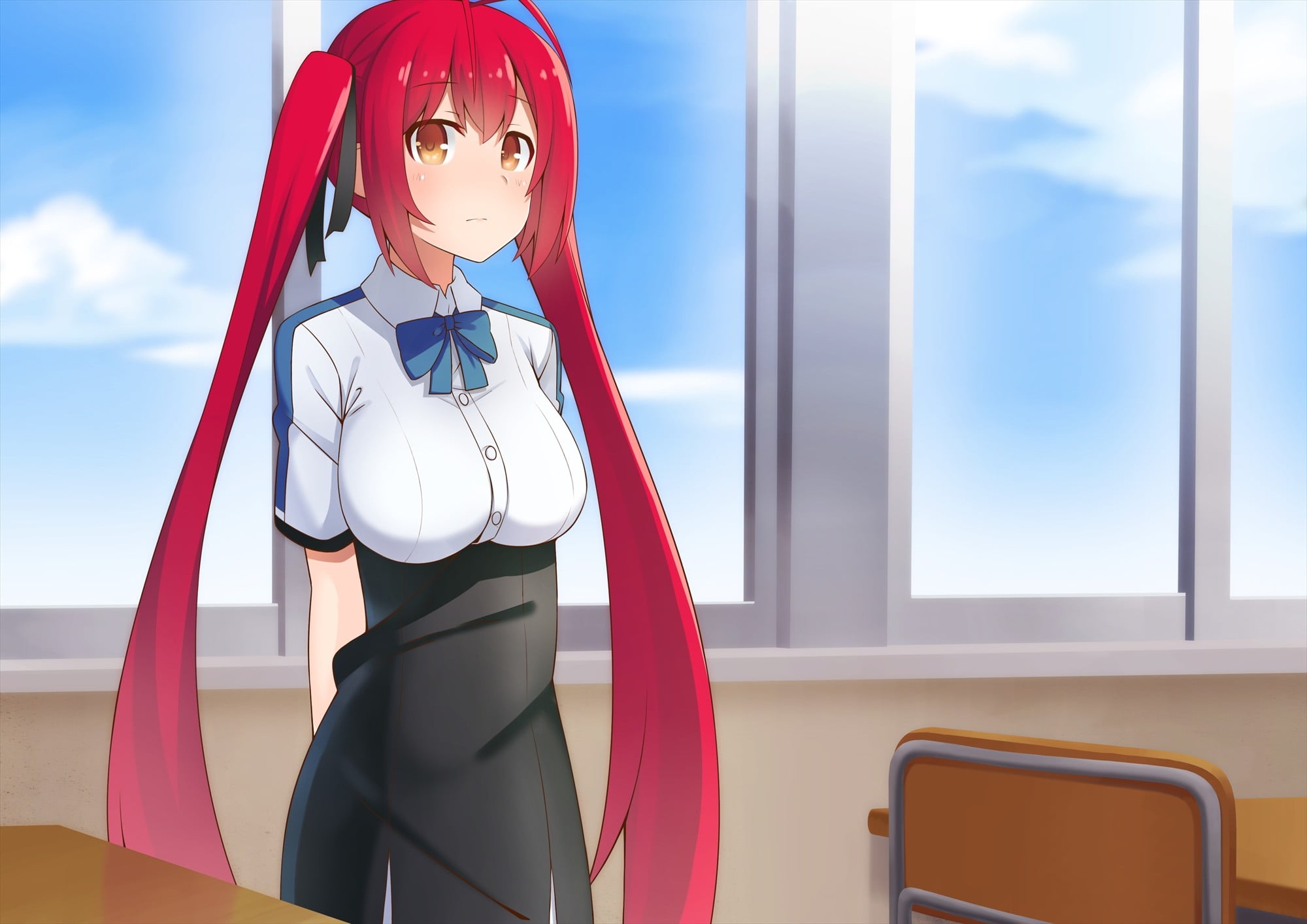 nature, females, lifestyles, standing, redhead, young women, security, long hair, heroes, women, young adult, red, hairstyle, anime, one person, Ore Twintail ni Narimasu, HD Wallpaper