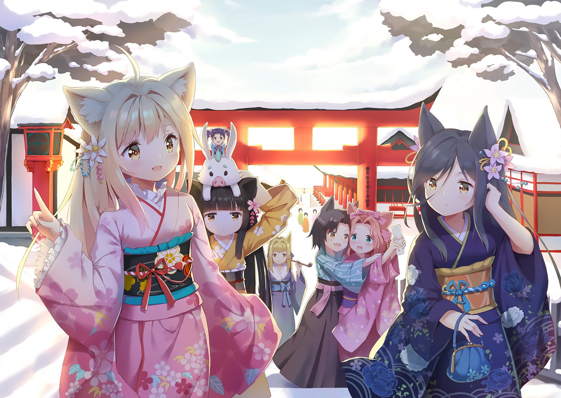 Yuzu (Konohana Kitan), Natsume (Konohana Kitan), Satsuki (Konohana Kitan), 1080P, Anime, Konohana Kitan, Kiri (Konohana Kitan), Sakura (Konohana Kitan), HD Wallpaper